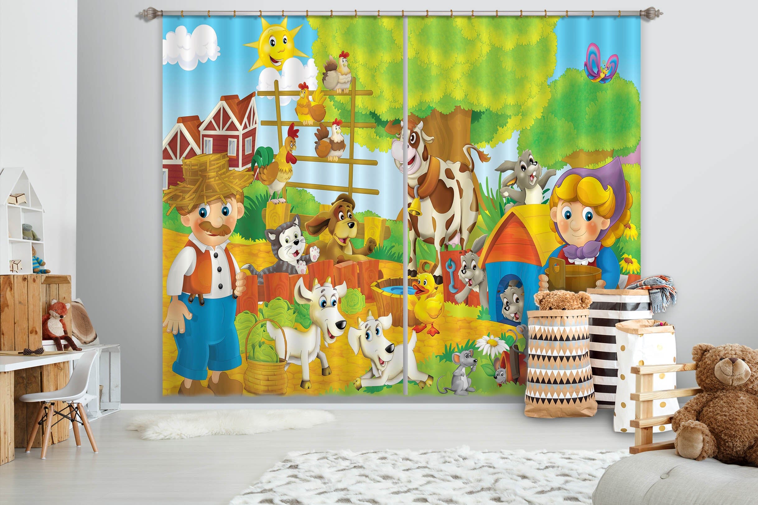 3D Cow Farm 712 Curtains Drapes Wallpaper AJ Wallpaper 