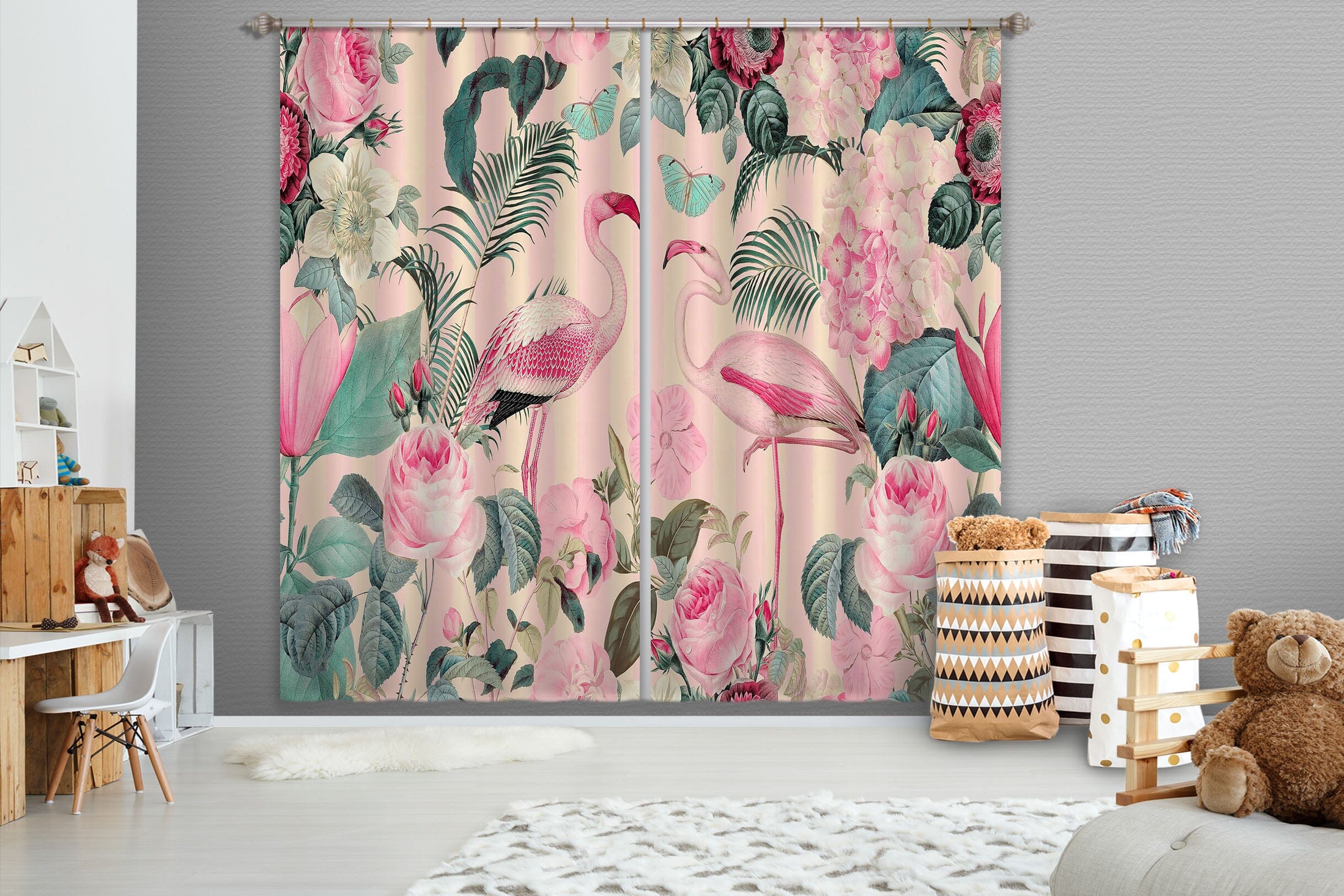 3D Flamingo Forest 055 Andrea haase Curtain Curtains Drapes Curtains AJ Creativity Home 
