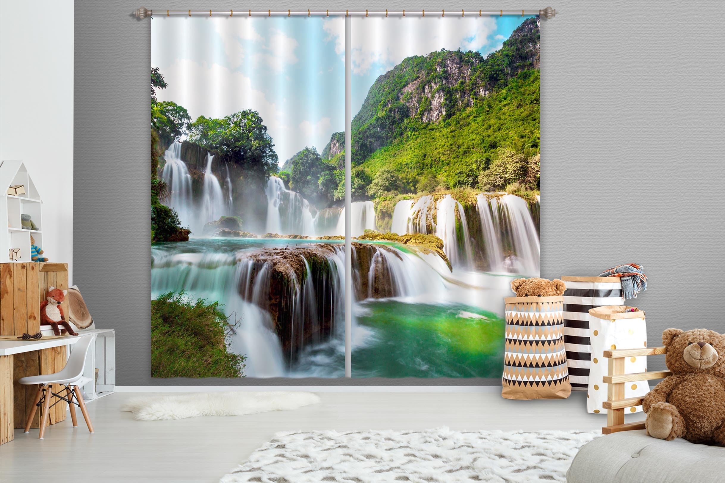 3D Mountain Waterfall 849 Curtains Drapes Wallpaper AJ Wallpaper 
