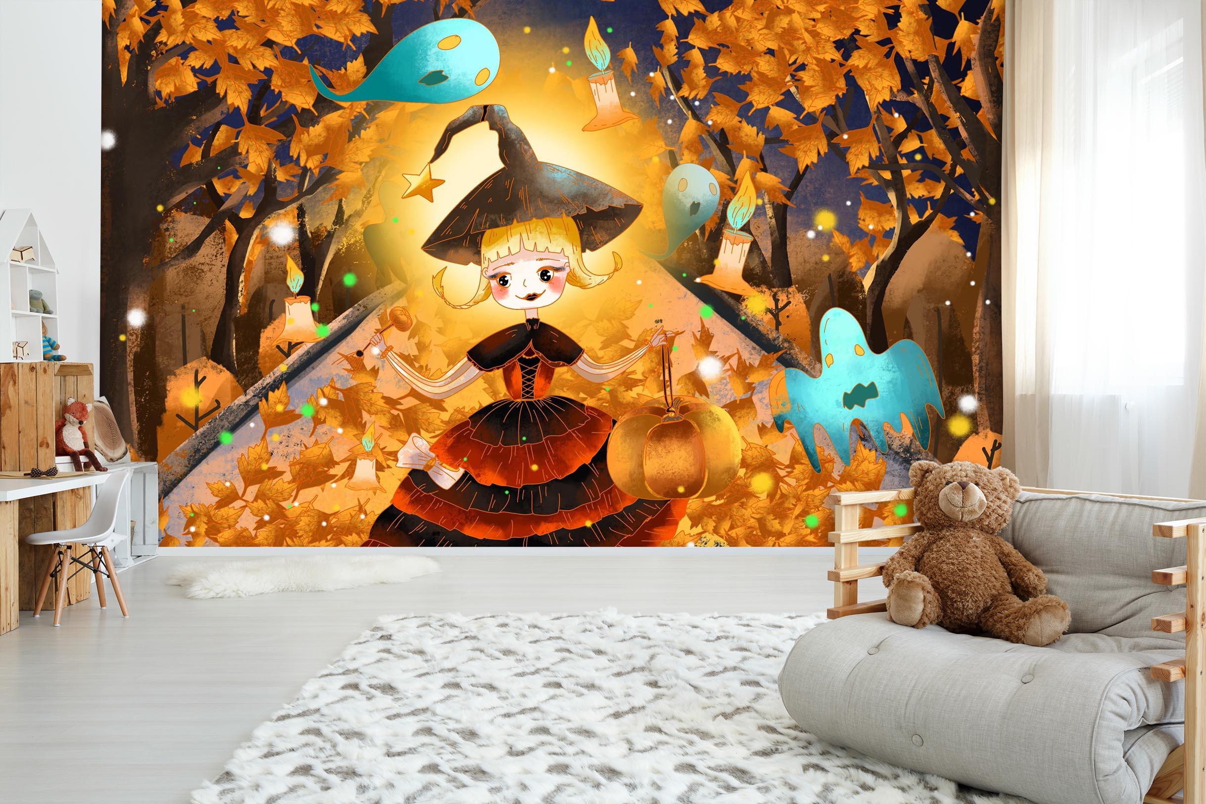 3D Witch Forest Pumpkin 1010 Halloween Wall Murals Wallpaper AJ Wallpaper 2 