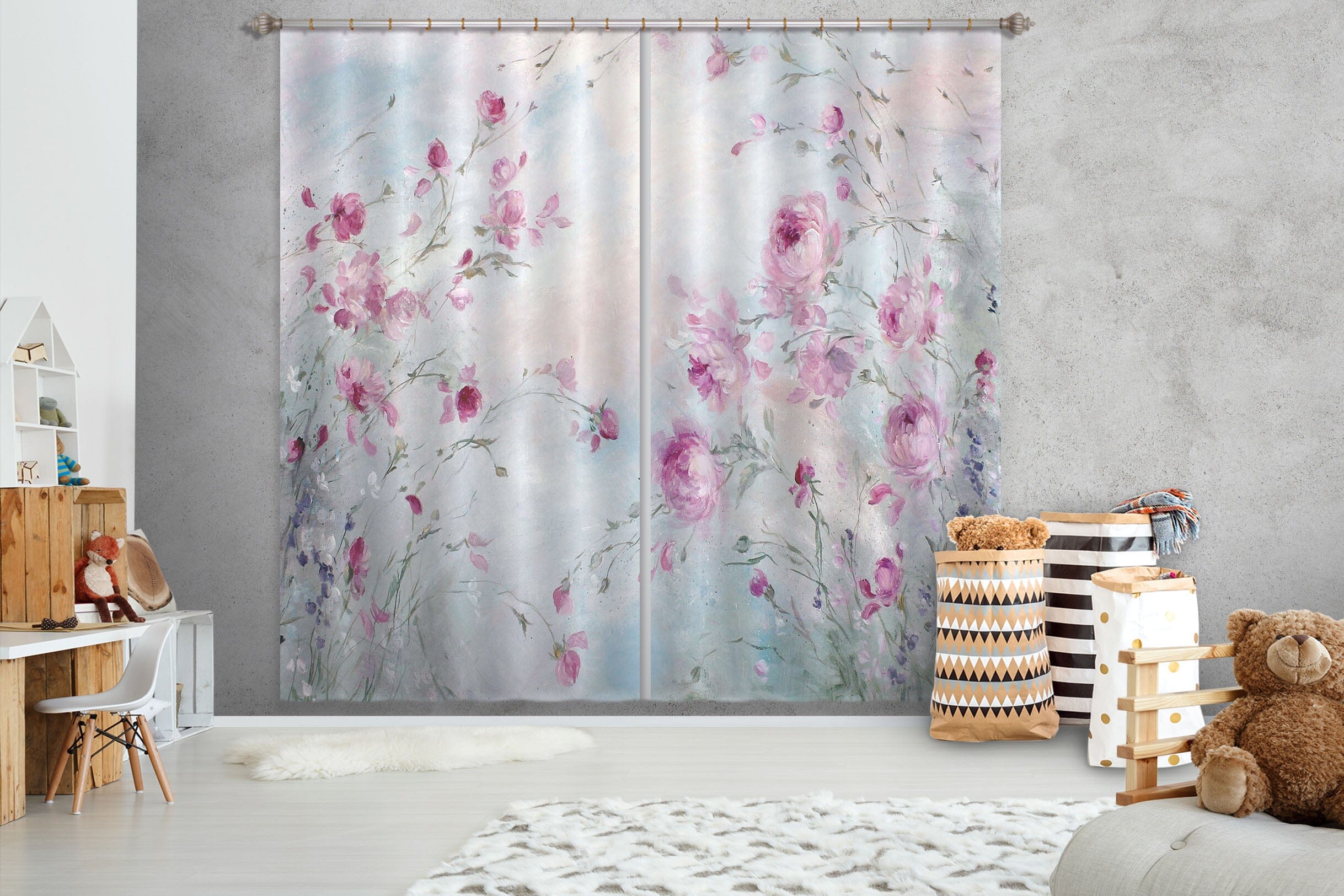 3D Pink Flowers 057 Debi Coules Curtain Curtains Drapes Curtains AJ Creativity Home 