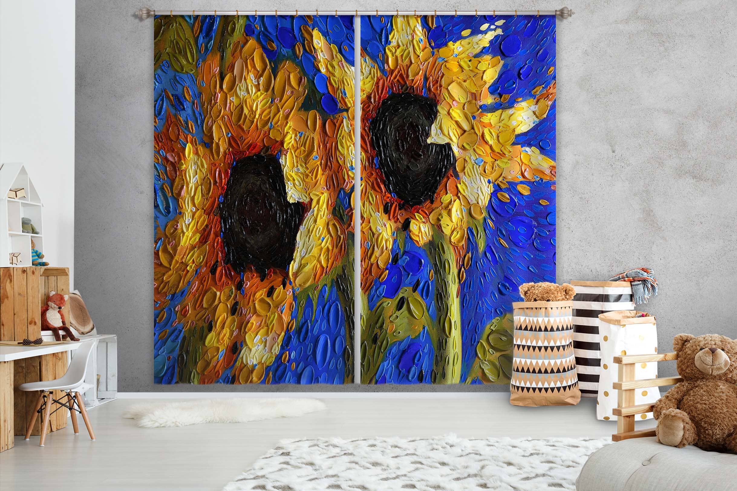 3D Sunflowers 042 Dena Tollefson Curtain Curtains Drapes Curtains AJ Creativity Home 