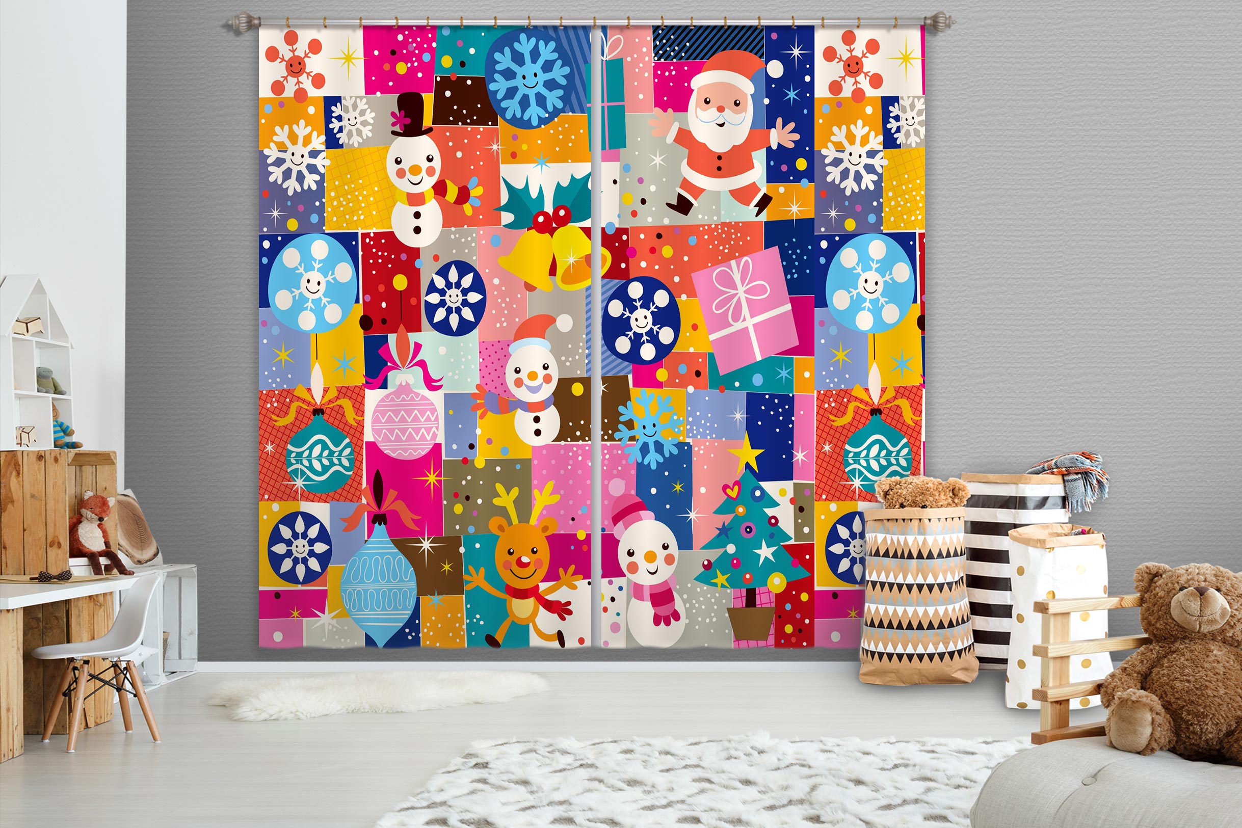 3D Colored Square Snowflake 52012 Christmas Curtains Drapes Xmas