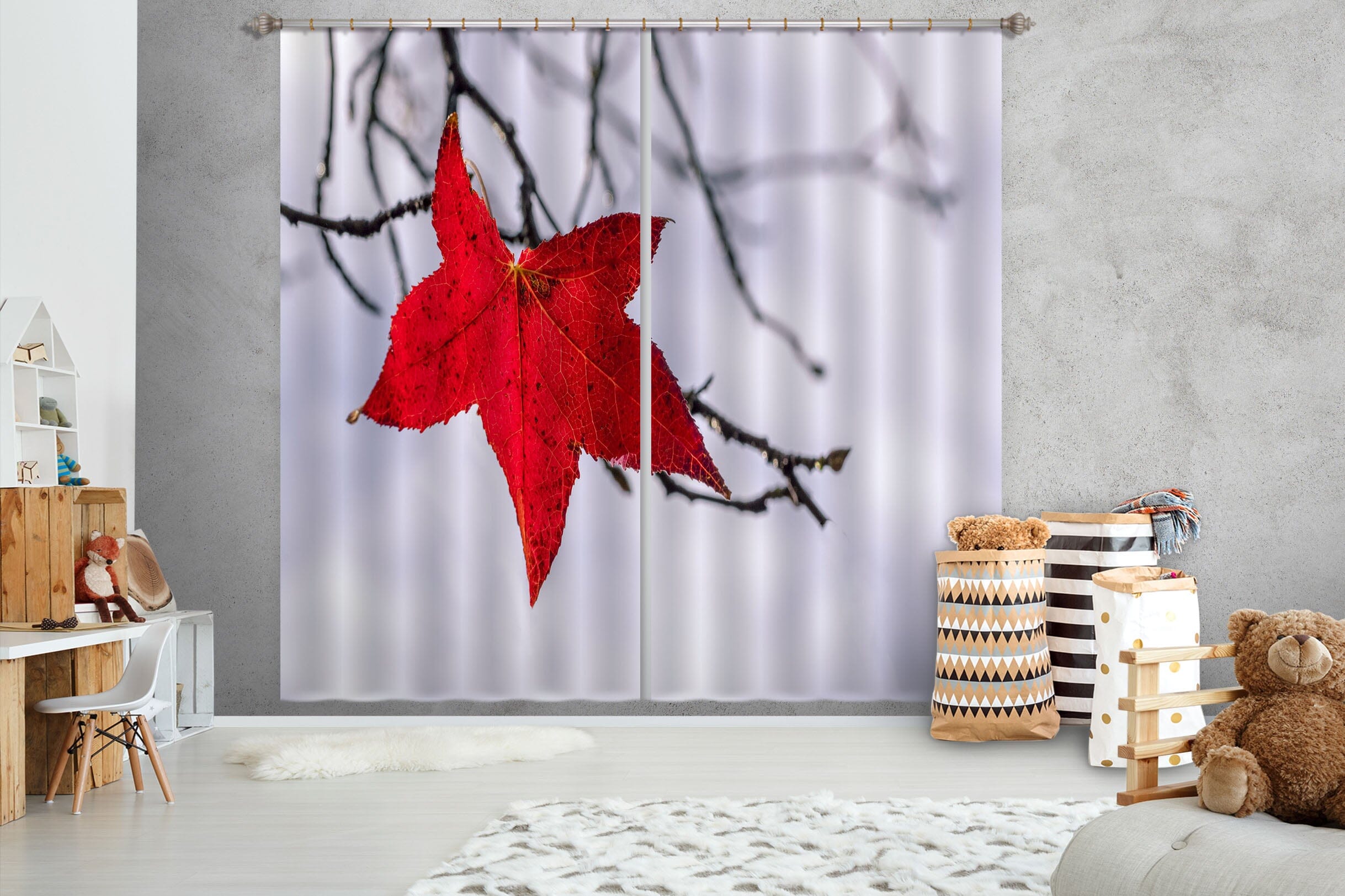 3D Red Maple Leaf 151 Marco Carmassi Curtain Curtains Drapes Curtains AJ Creativity Home 