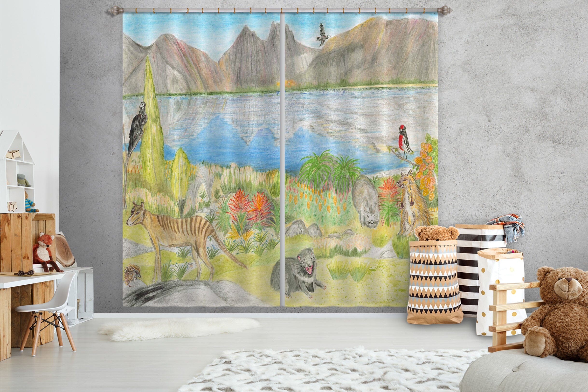 3D Valley Lake 046 Michael Sewell Curtain Curtains Drapes Curtains AJ Creativity Home 