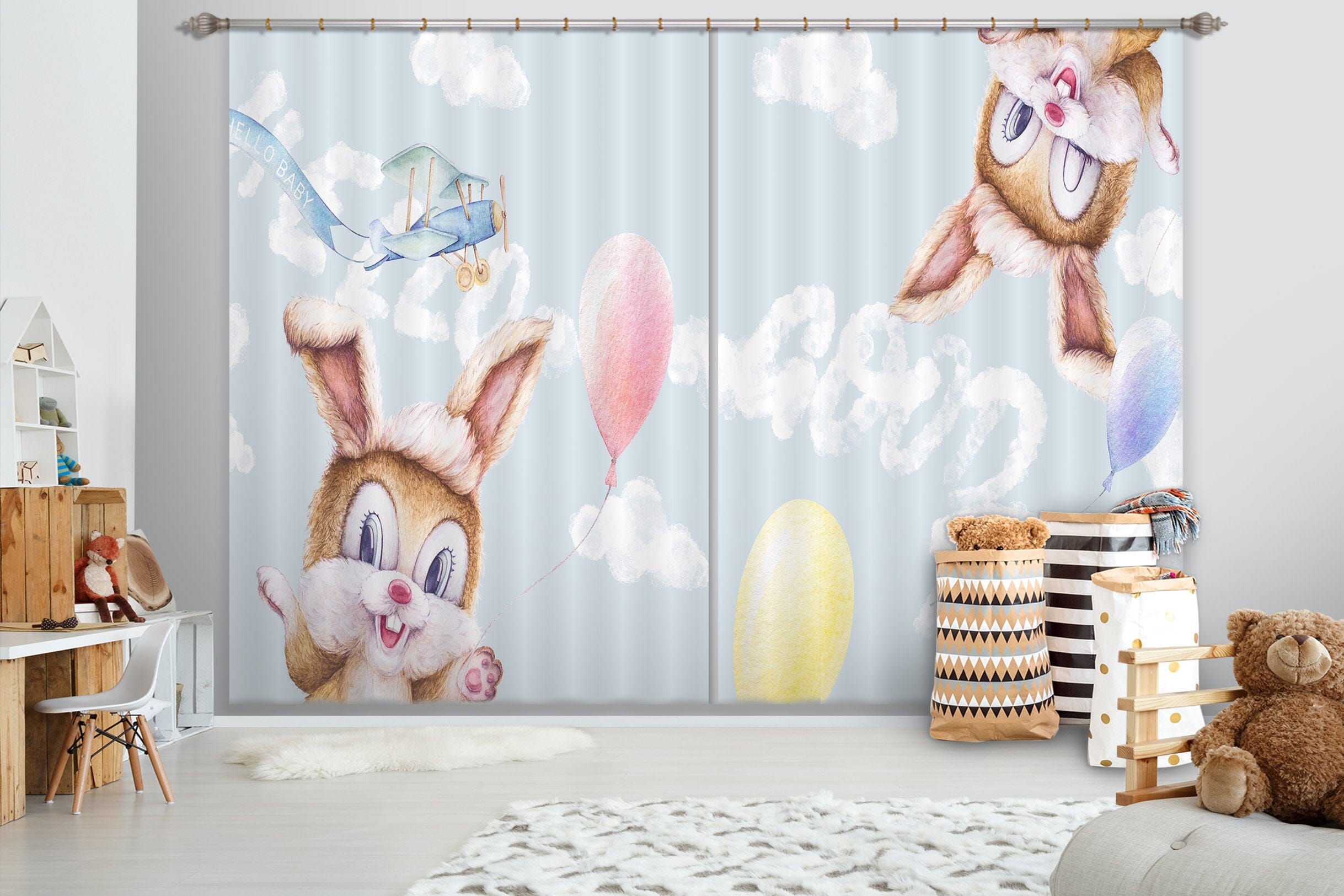 3D Little Grey Rabbit 795 Curtains Drapes Wallpaper AJ Wallpaper 