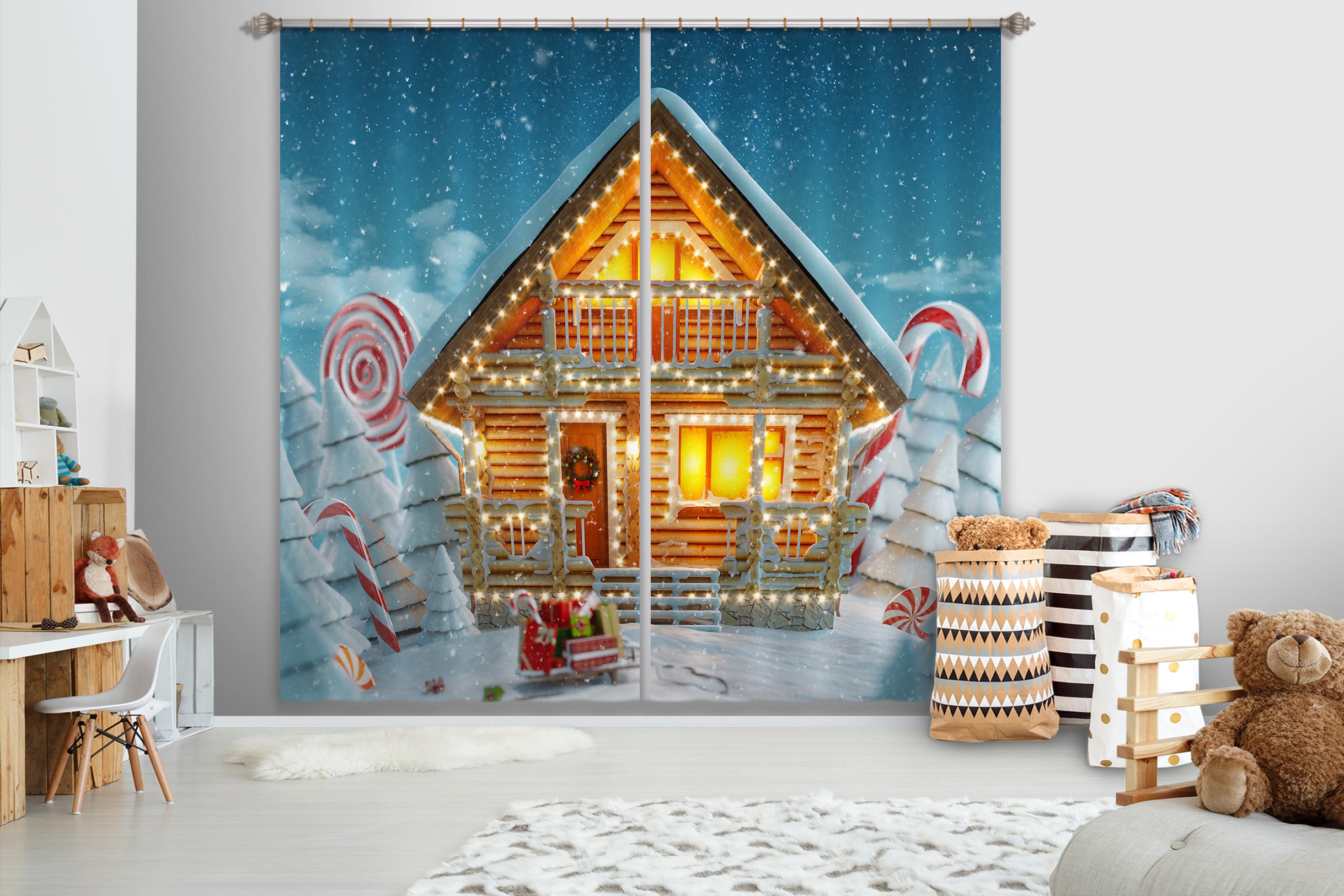 3D Snow House 52049 Christmas Curtains Drapes Xmas
