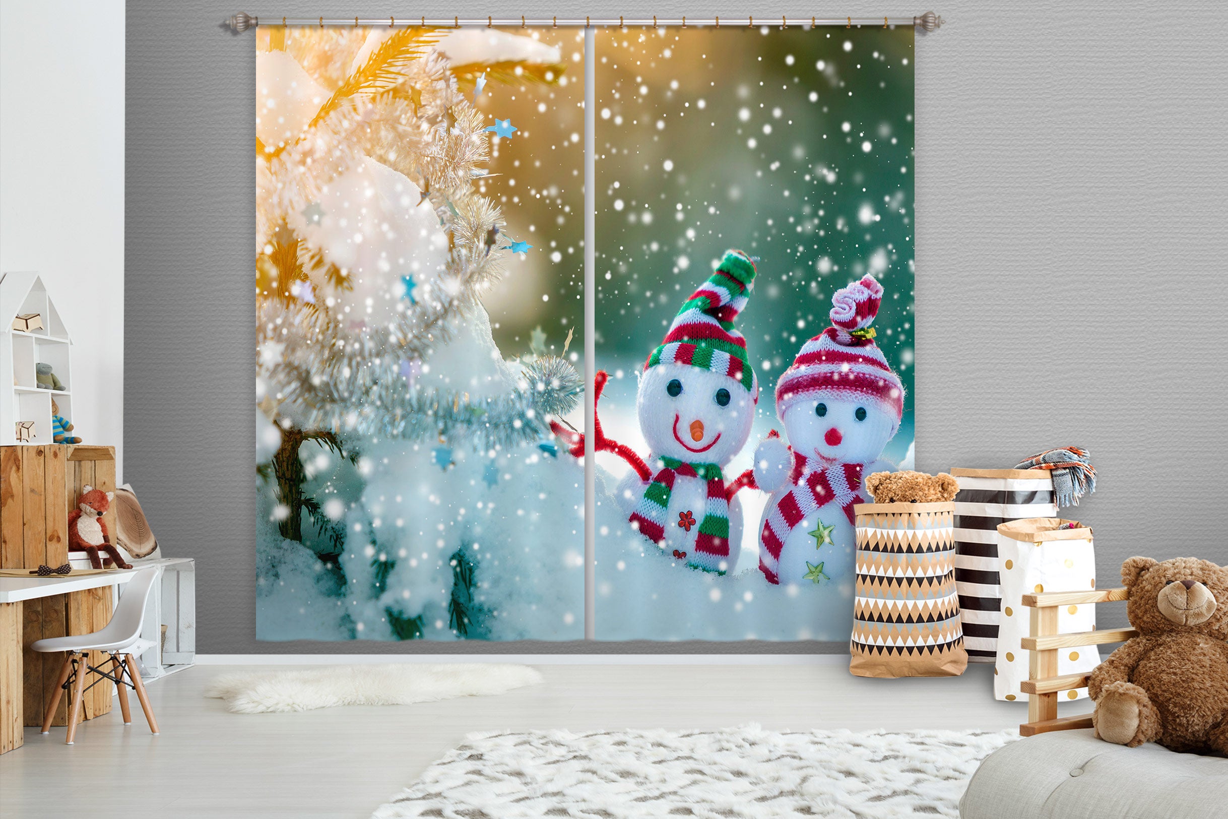 3D Snowman Doll 52078 Christmas Curtains Drapes Xmas