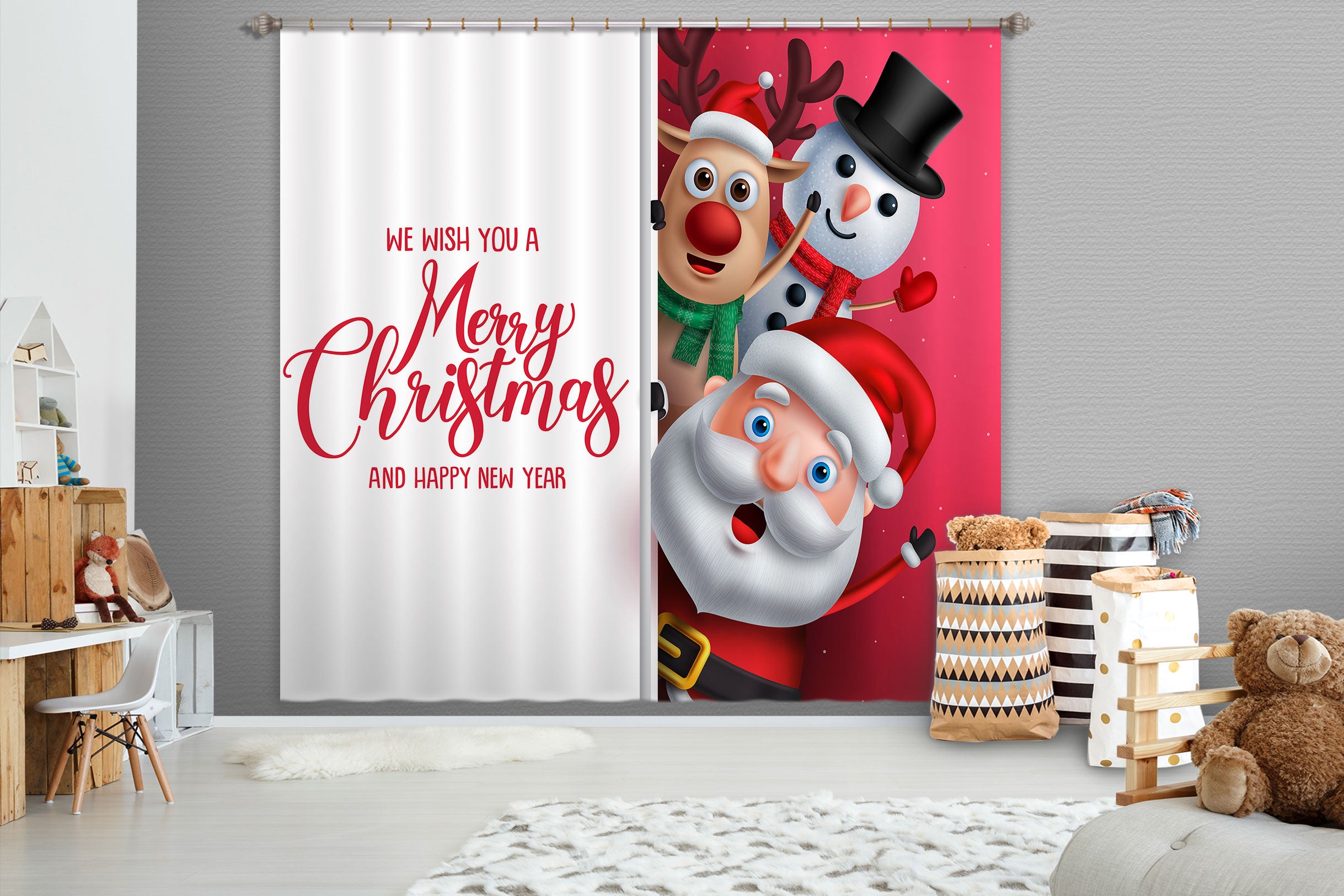 3D Santa Claus Snowman 52065 Christmas Curtains Drapes Xmas