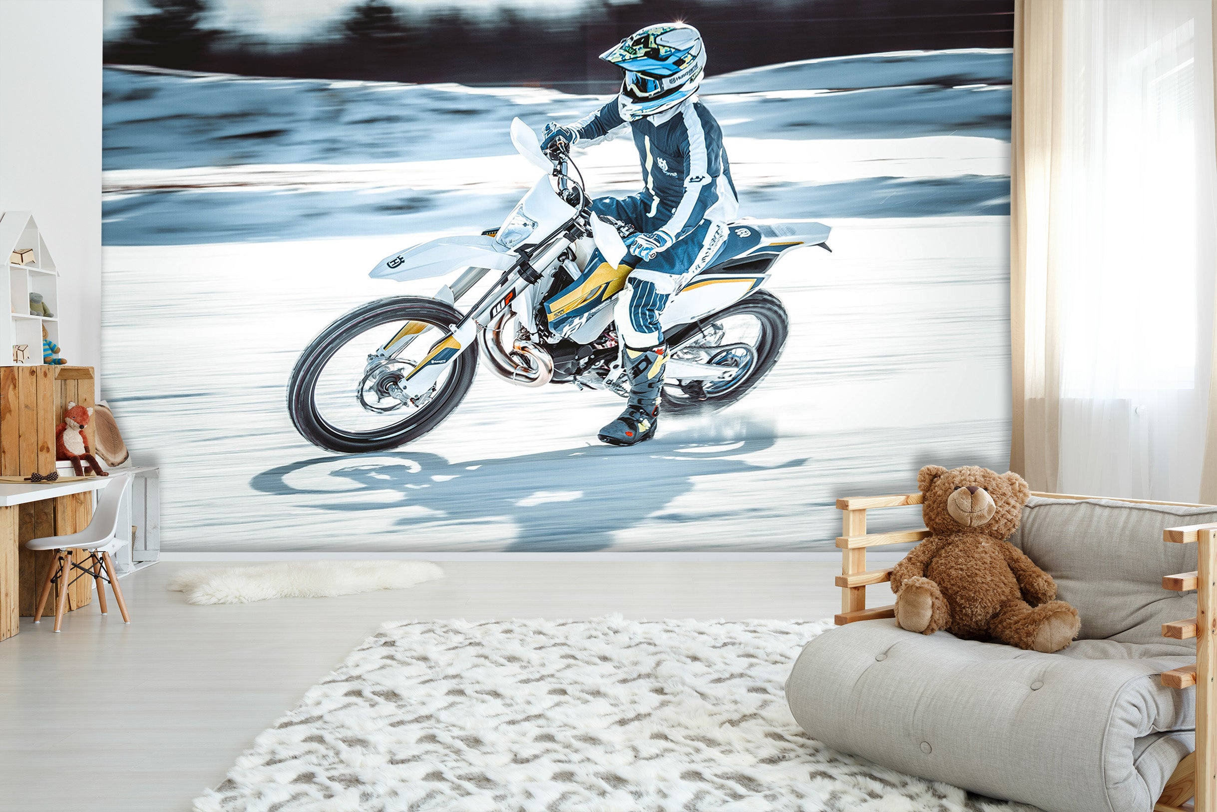 3D Snow Motorcycle 056 Vehicle Wall Murals