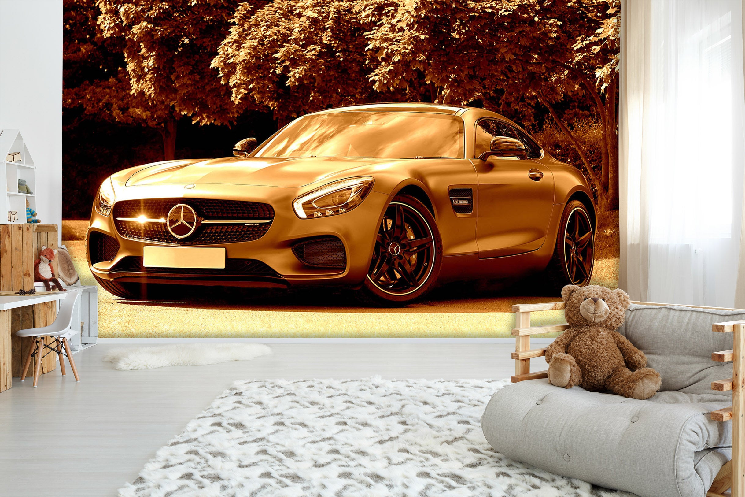 3D Tree Sports Car 059 Vehicle Wall Murals