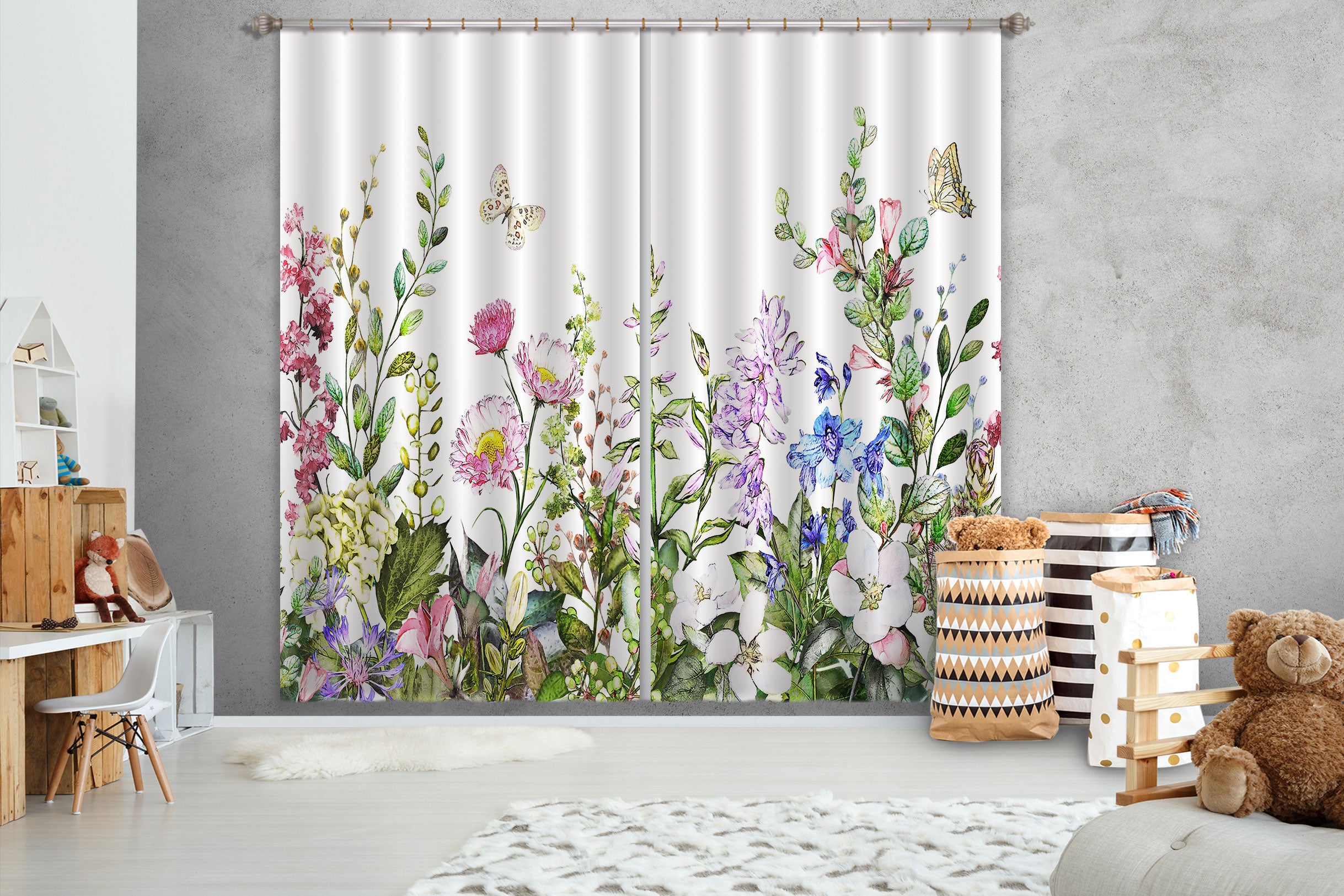 3D Flower Butterfly 055 Curtains Drapes