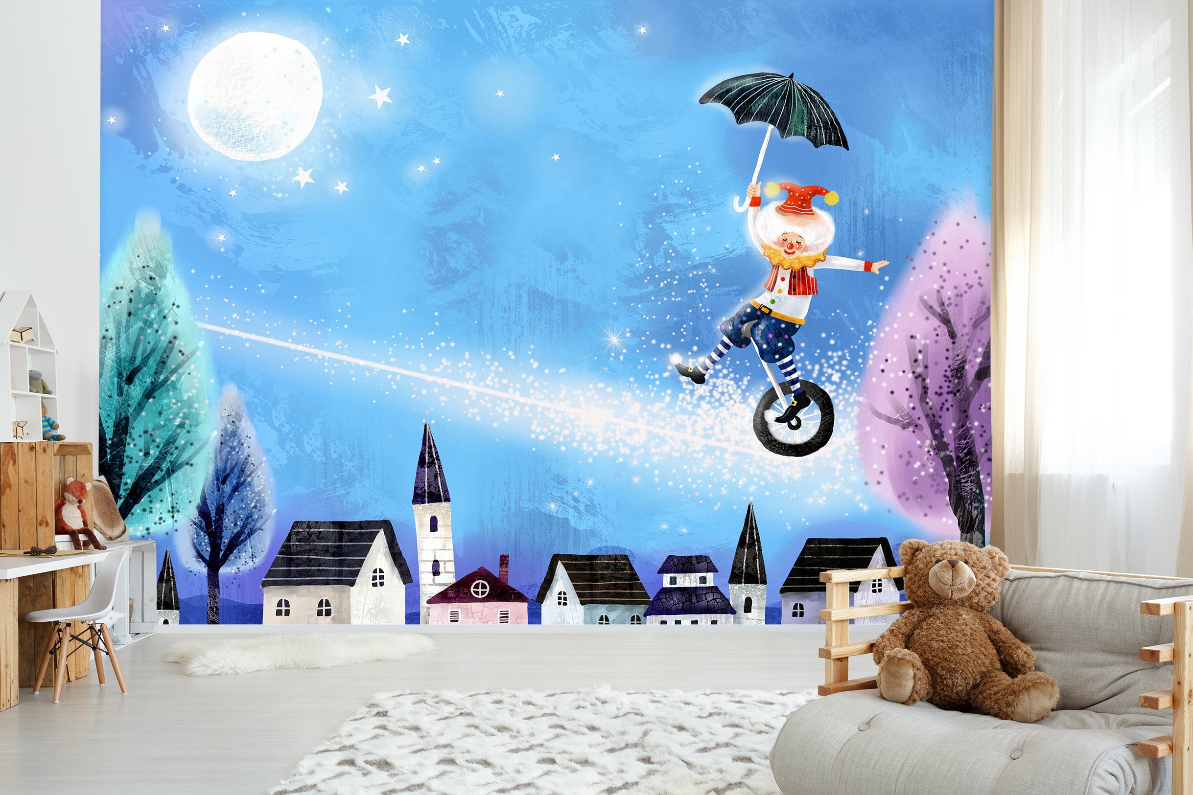 3D Moonlight Unicycle 1725 Wall Murals