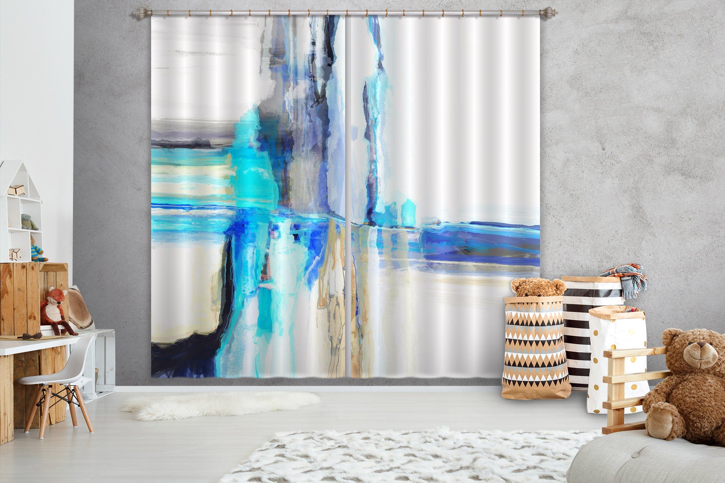 3D Blue Splash Ink 050 Michael Tienhaara Curtain Curtains Drapes Curtains AJ Creativity Home 