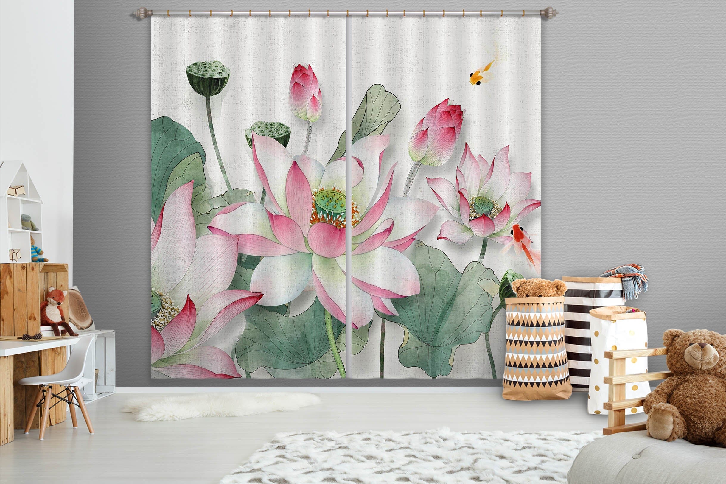 3D Lotus Flower 854 Curtains Drapes Wallpaper AJ Wallpaper 