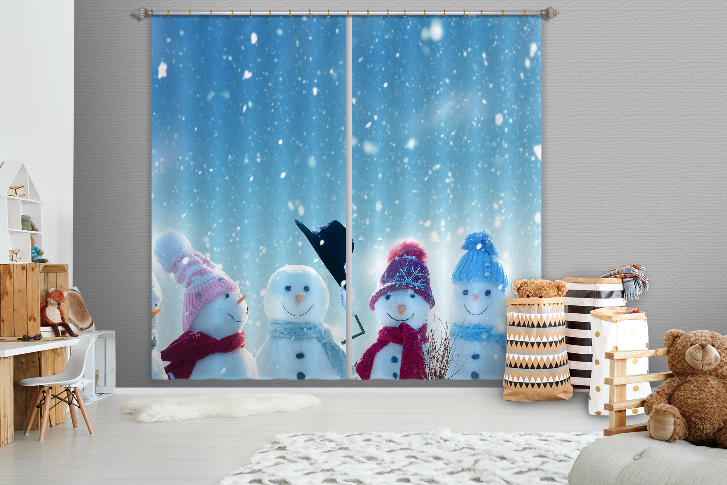 3D Snowman 52051 Christmas Curtains Drapes Xmas