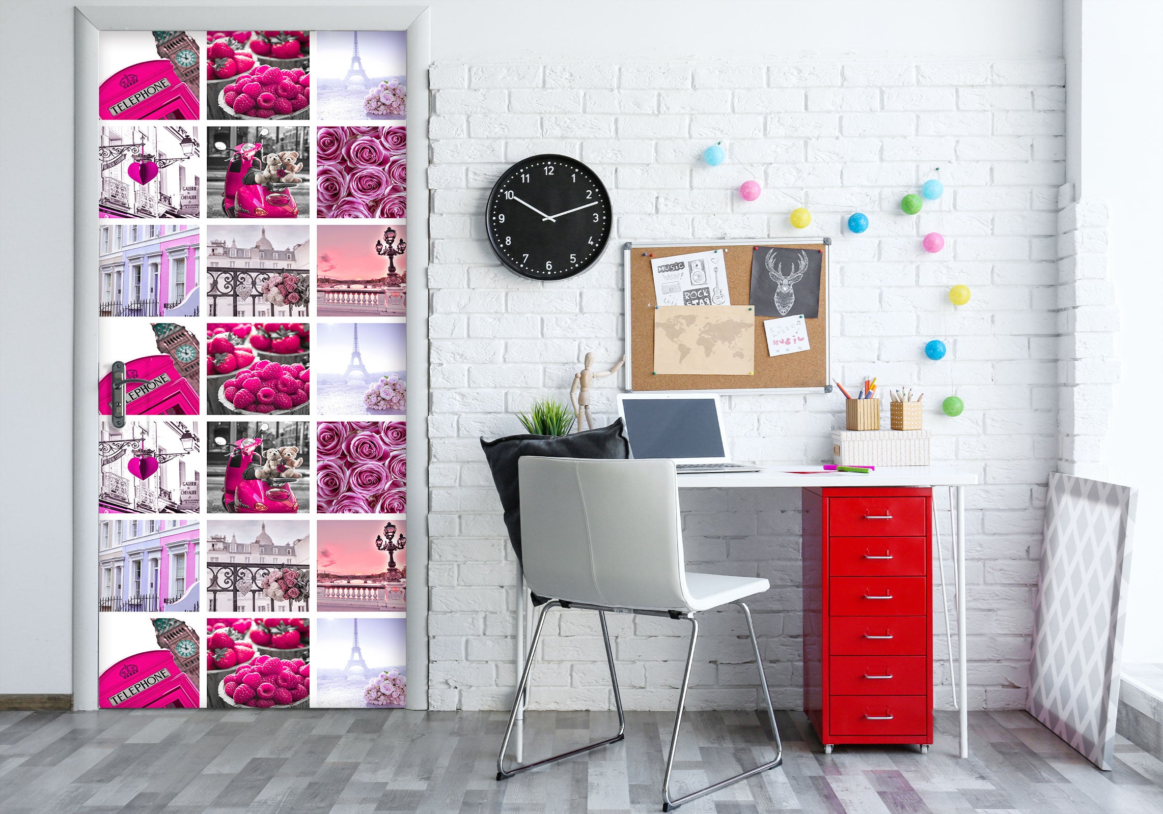 3D Pink Rose Flower Phone Booth 10739 Assaf Frank Door Mural