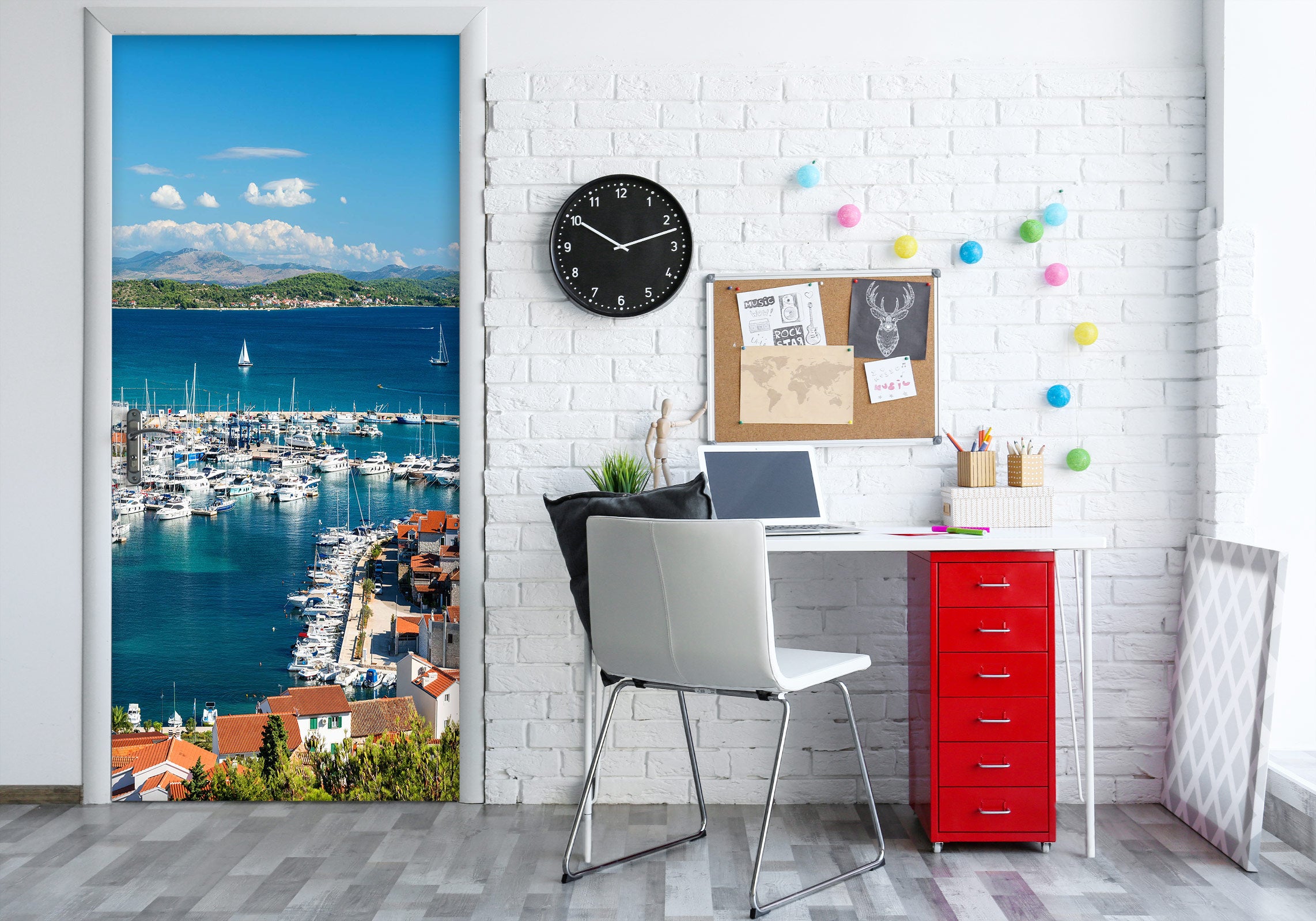 3D White Boat 191 Door Mural