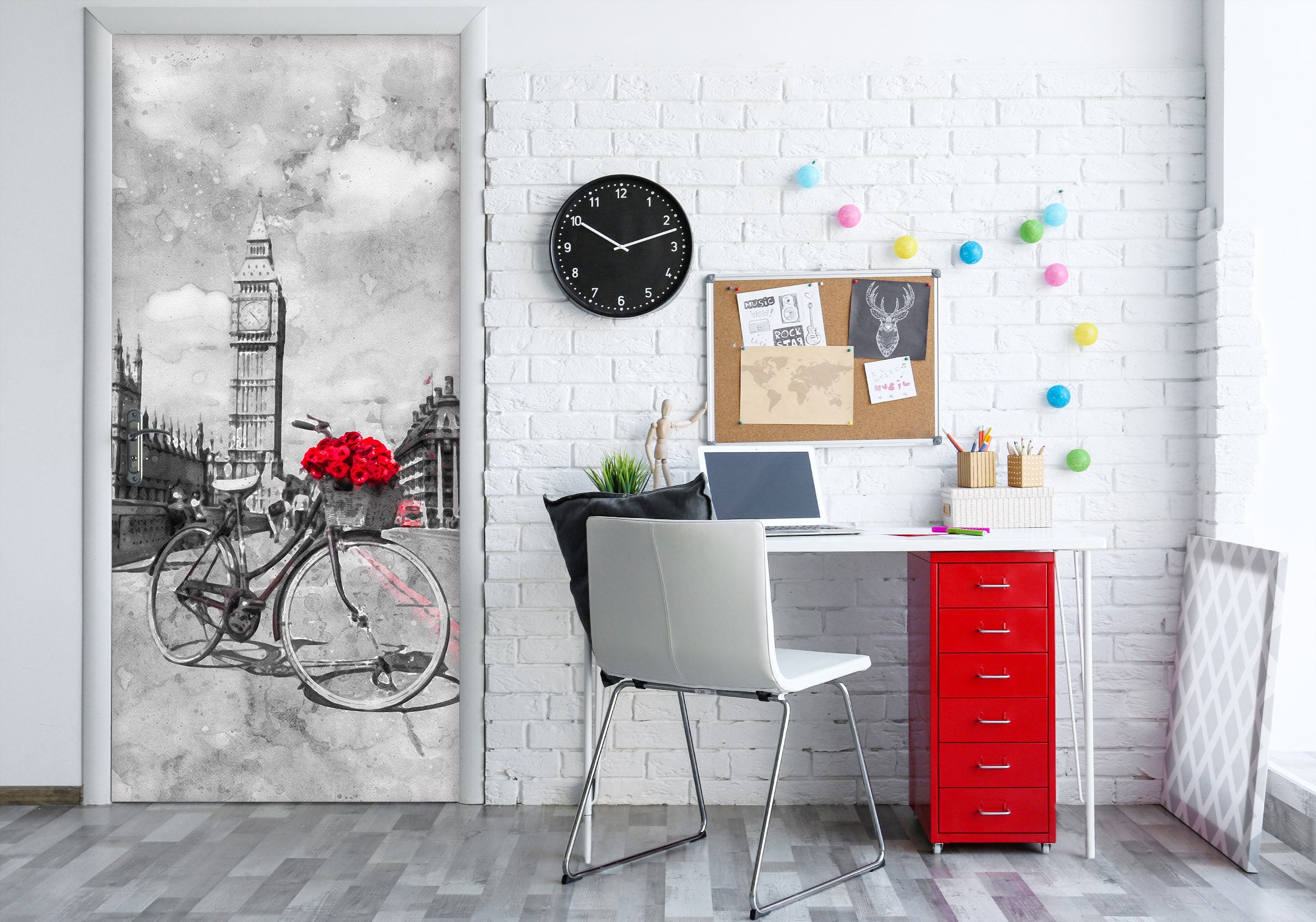 3D Clock Tower Bicycle Rose 101173 Assaf Frank Door Mural