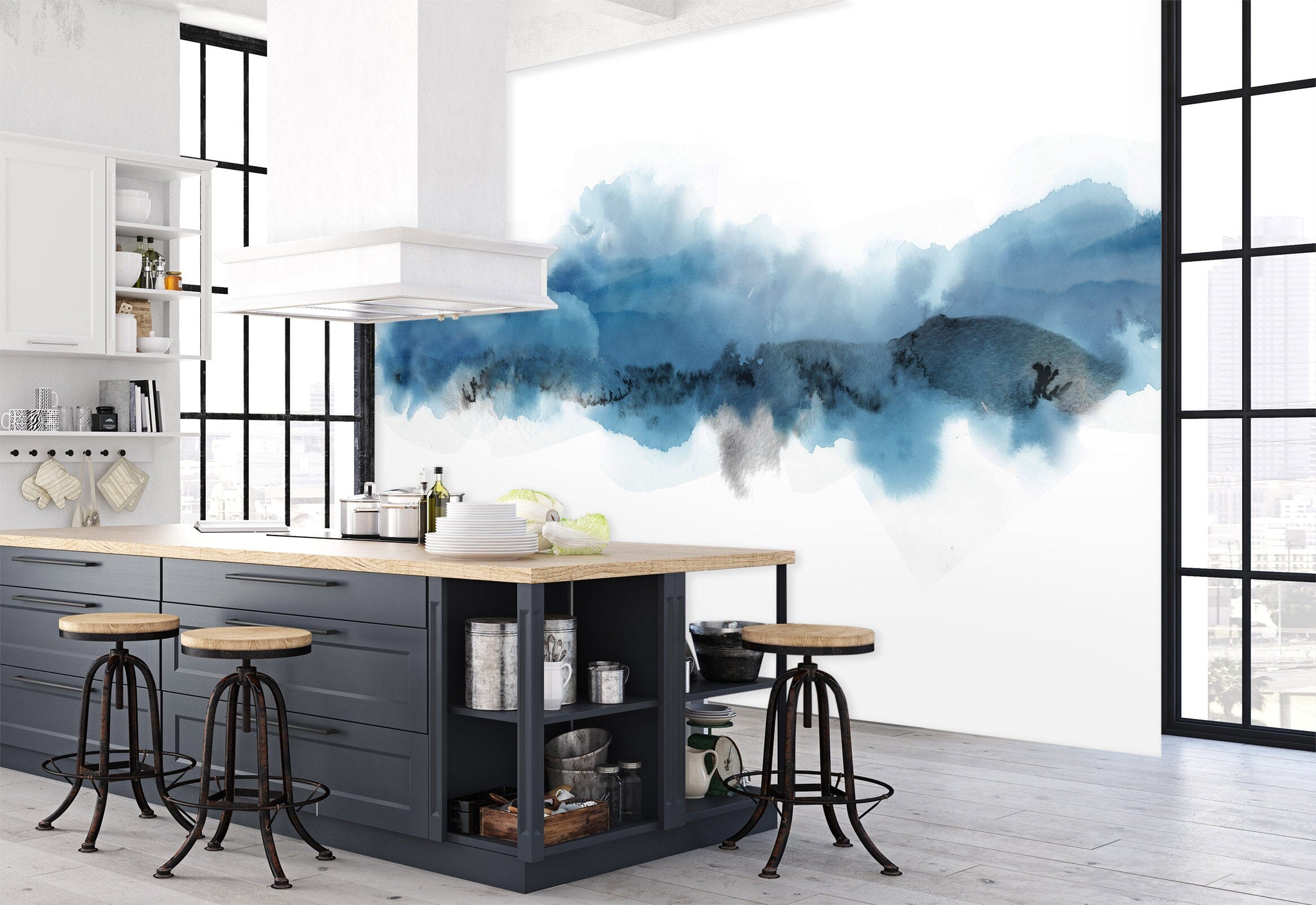 3D Blue Ink Pattern 1424 Wall Murals Wallpaper AJ Wallpaper 2 