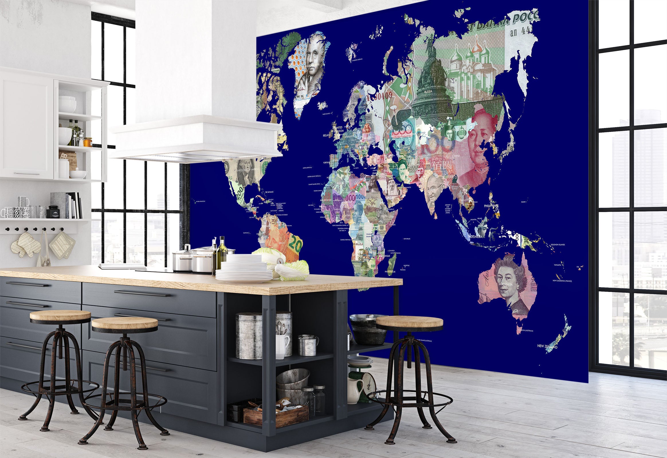 3D Color Painting 2055 World Map Wall Murals