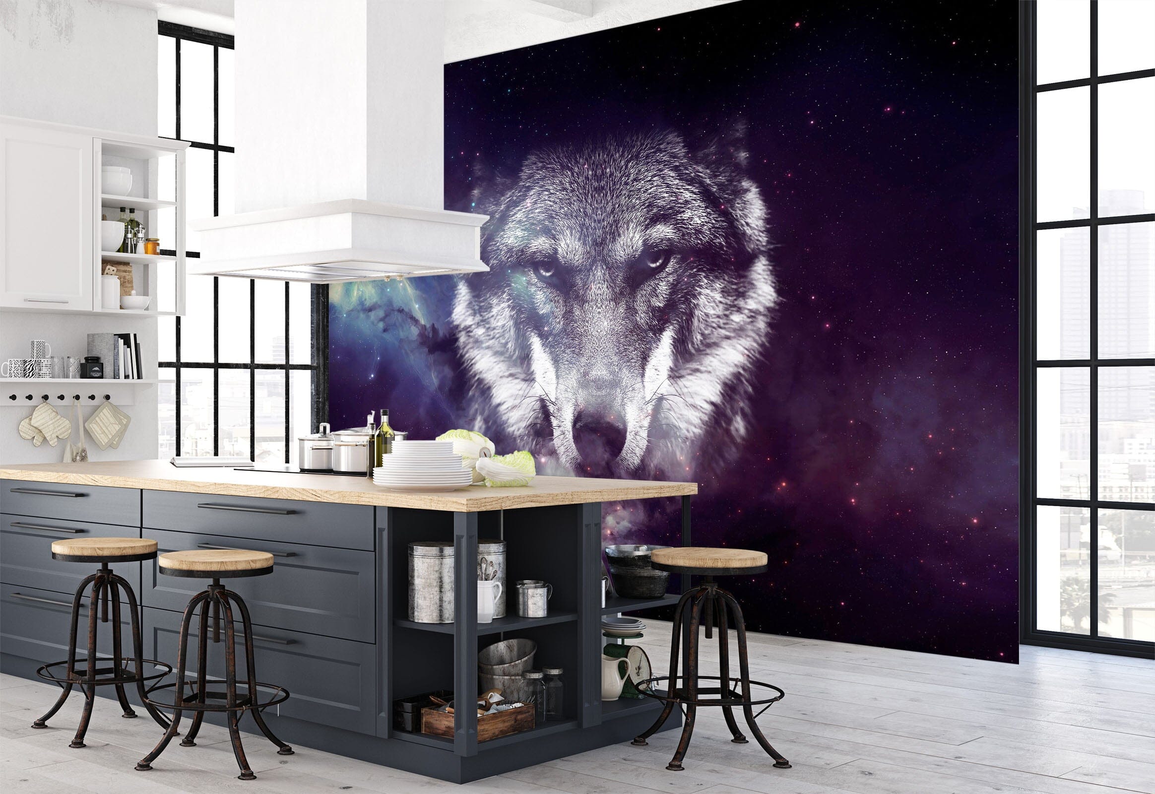 3D Wolf Head Stars 1142 Wall Murals Wallpaper AJ Wallpaper 2 