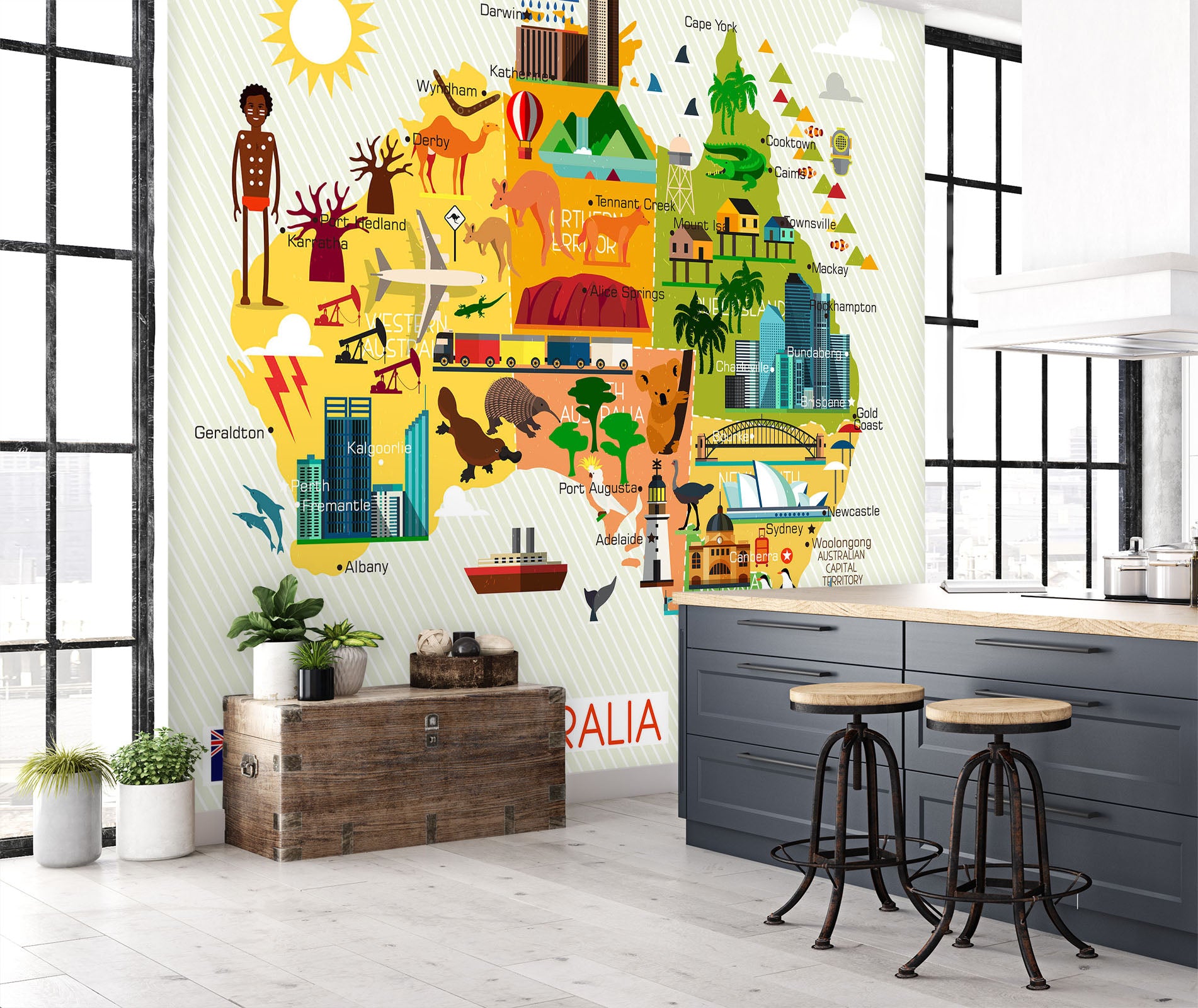 3D Color House 2103 World Map Wall Murals