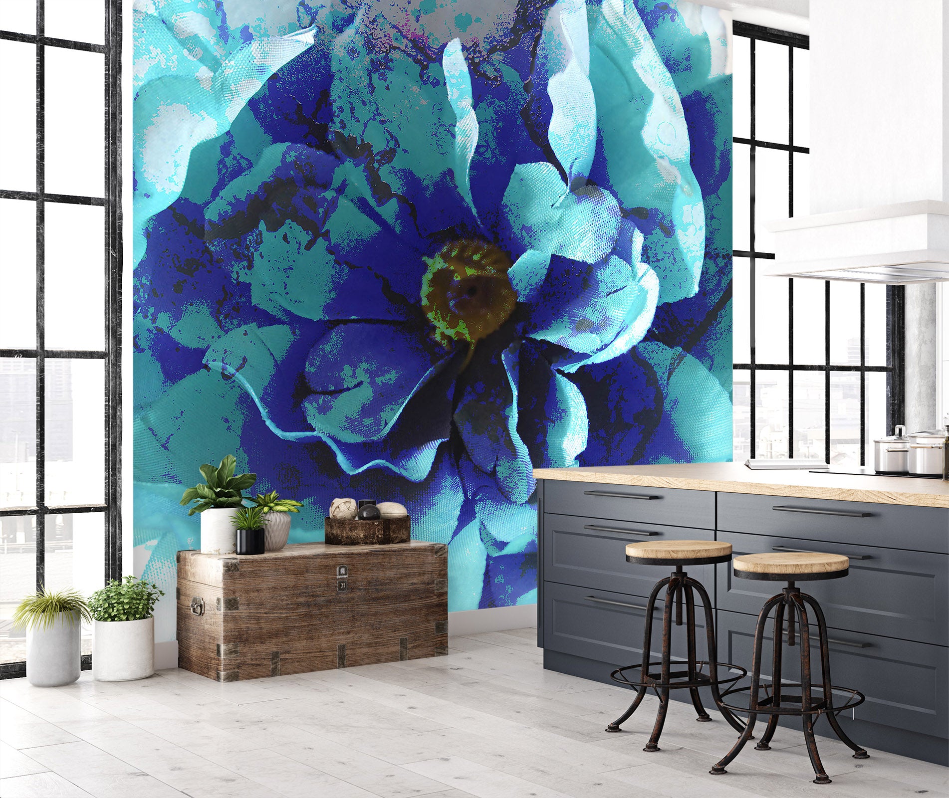 3D Blue Flower 70118 Shandra Smith Wall Mural Wall Murals