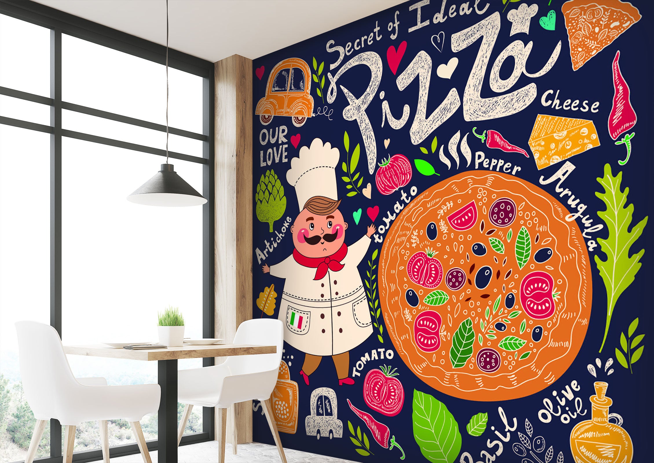 3D Pizza Pattern 250 Wall Murals
