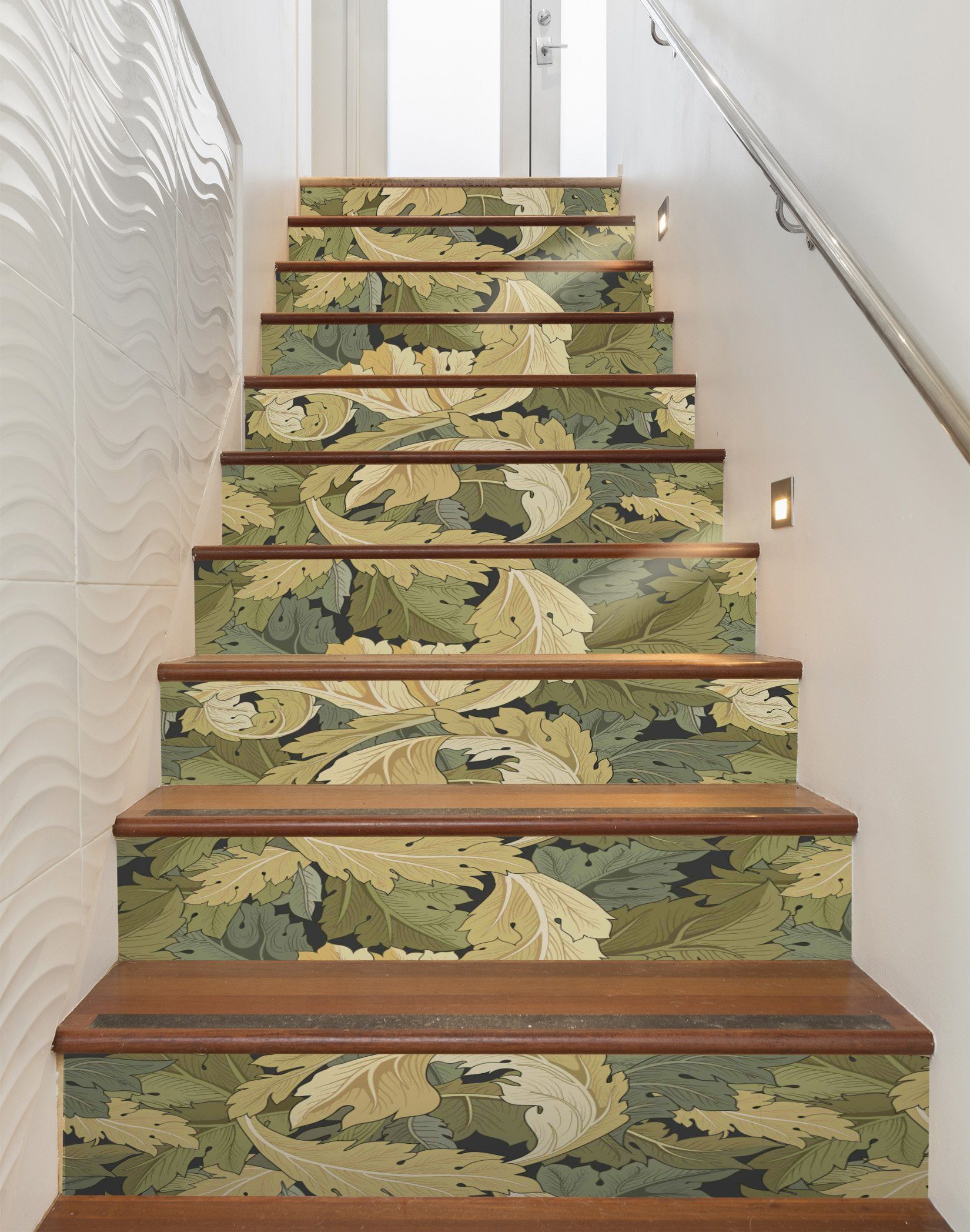 3D Green Leaf 396 Stair Risers Wallpaper AJ Wallpaper 