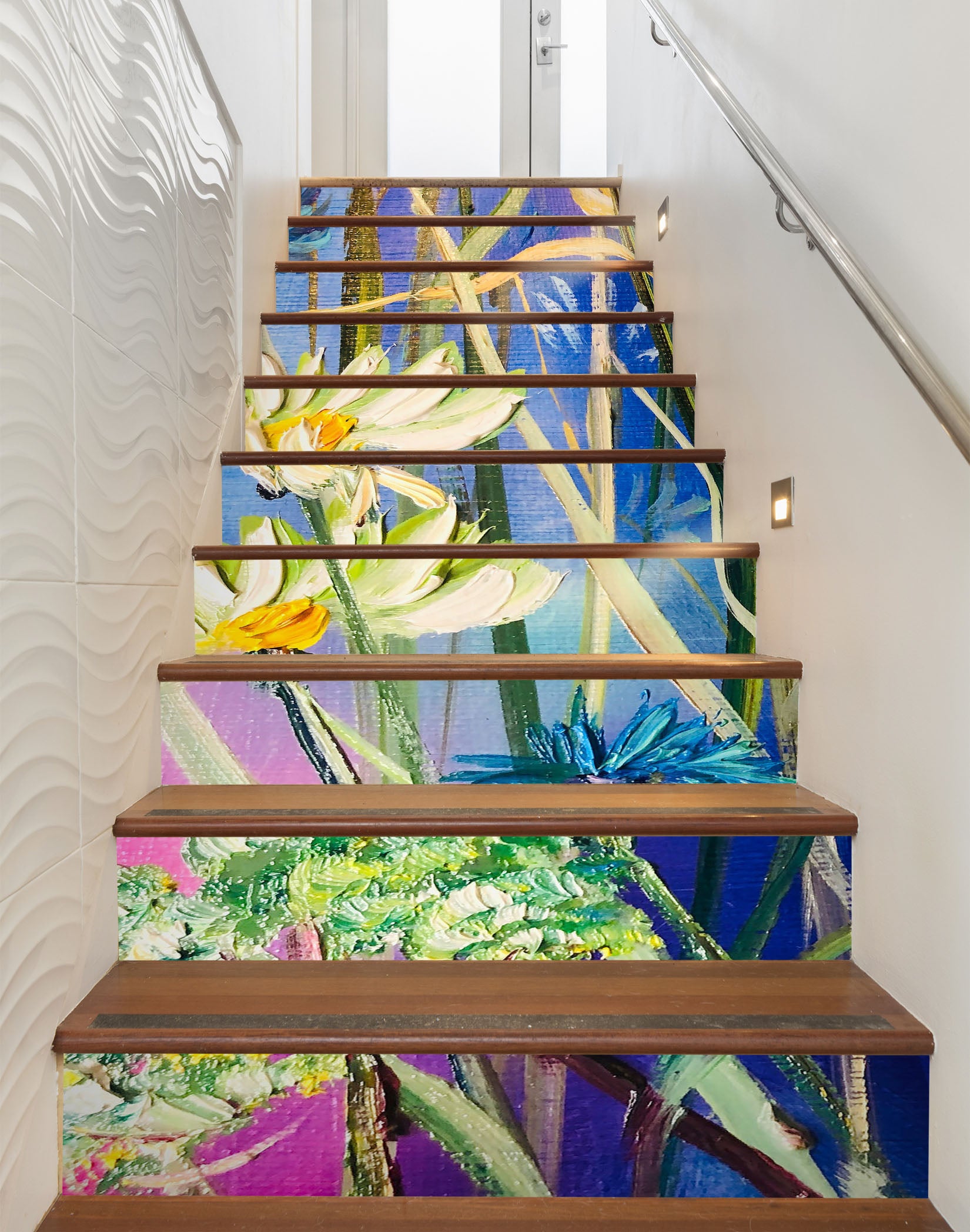 3D White Daisy Petals 2160 Skromova Marina Stair Risers