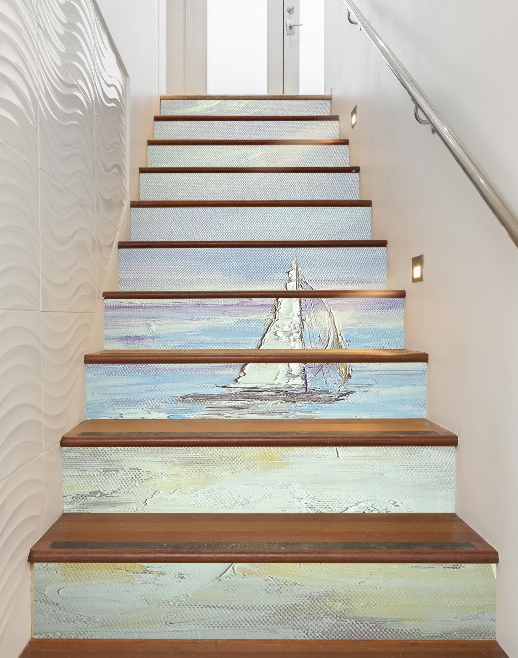 3D Hand Painted Boat 3917 Skromova Marina Stair Risers
