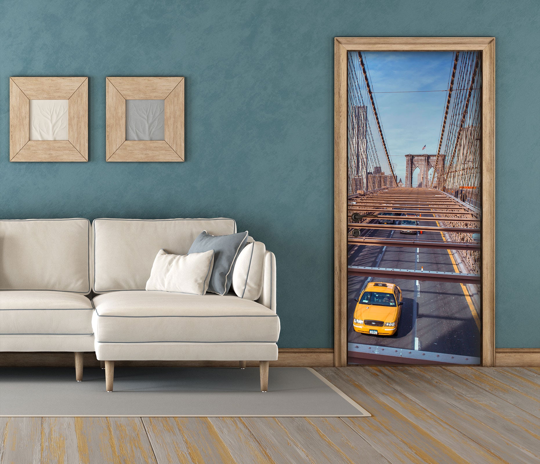 3D Bridge Yellow Car 10710 Assaf Frank Door Mural