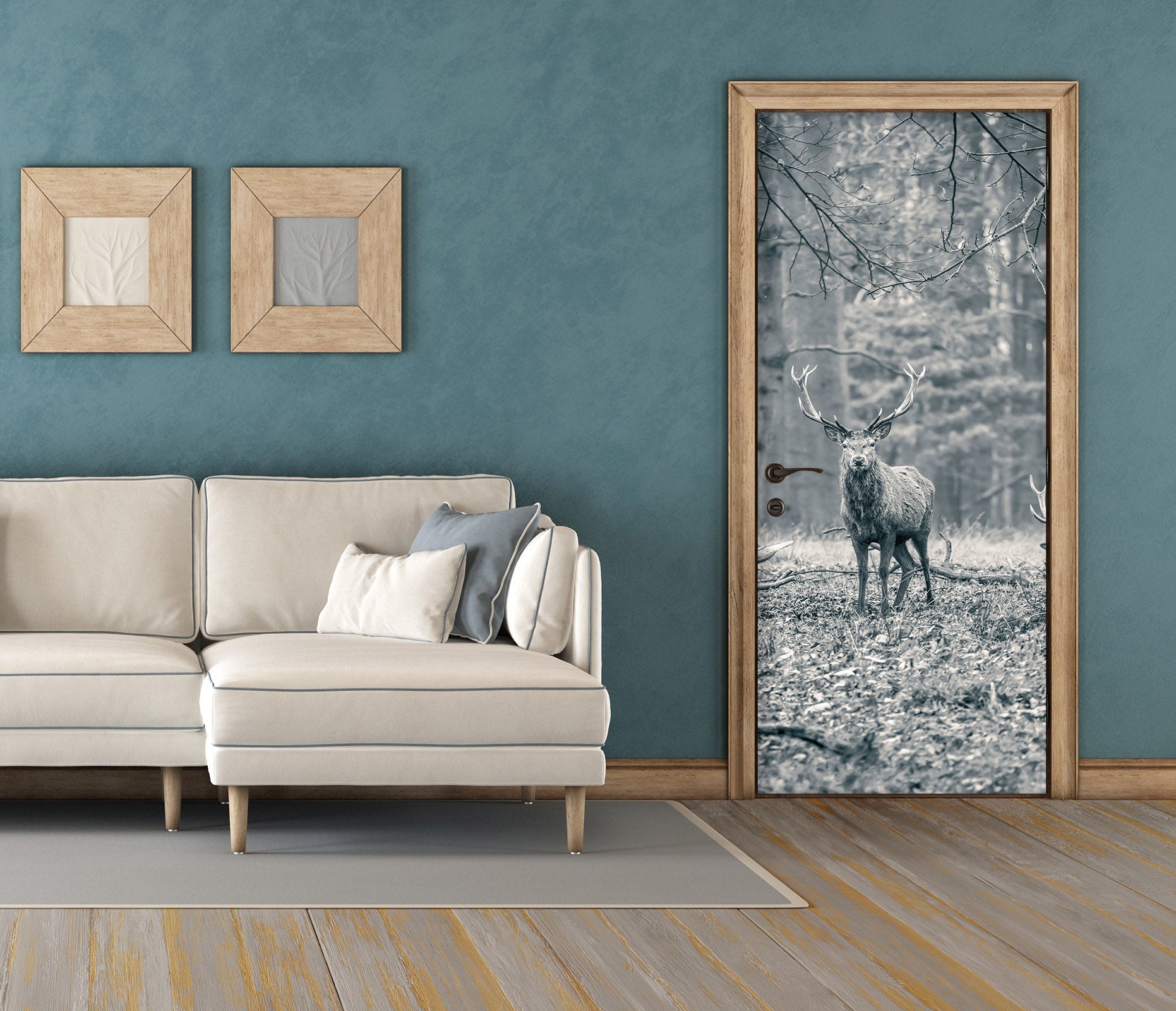 3D Grey Tree Deer 106191 Assaf Frank Door Mural
