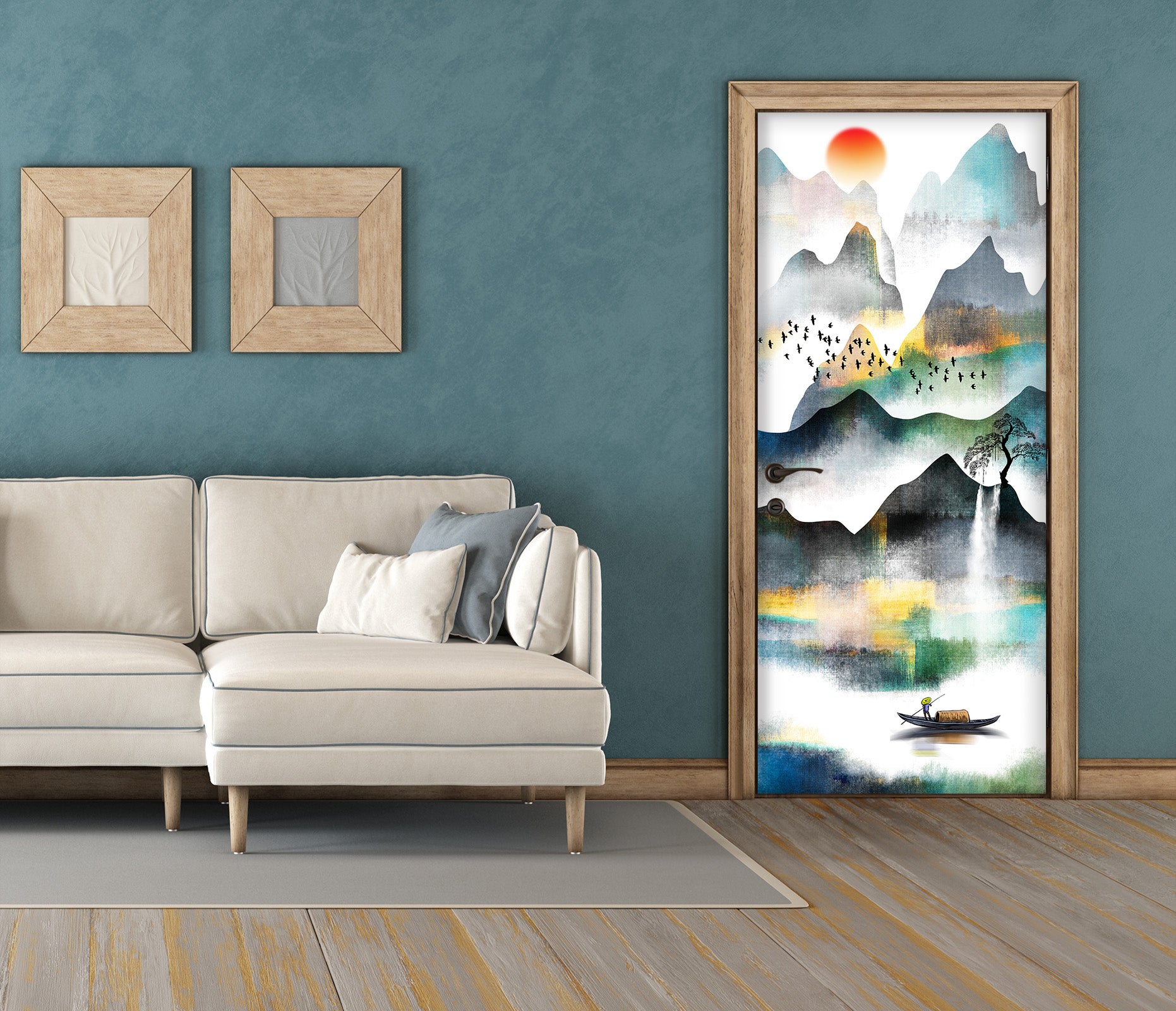 3D Mountain River 21216 Door Mural