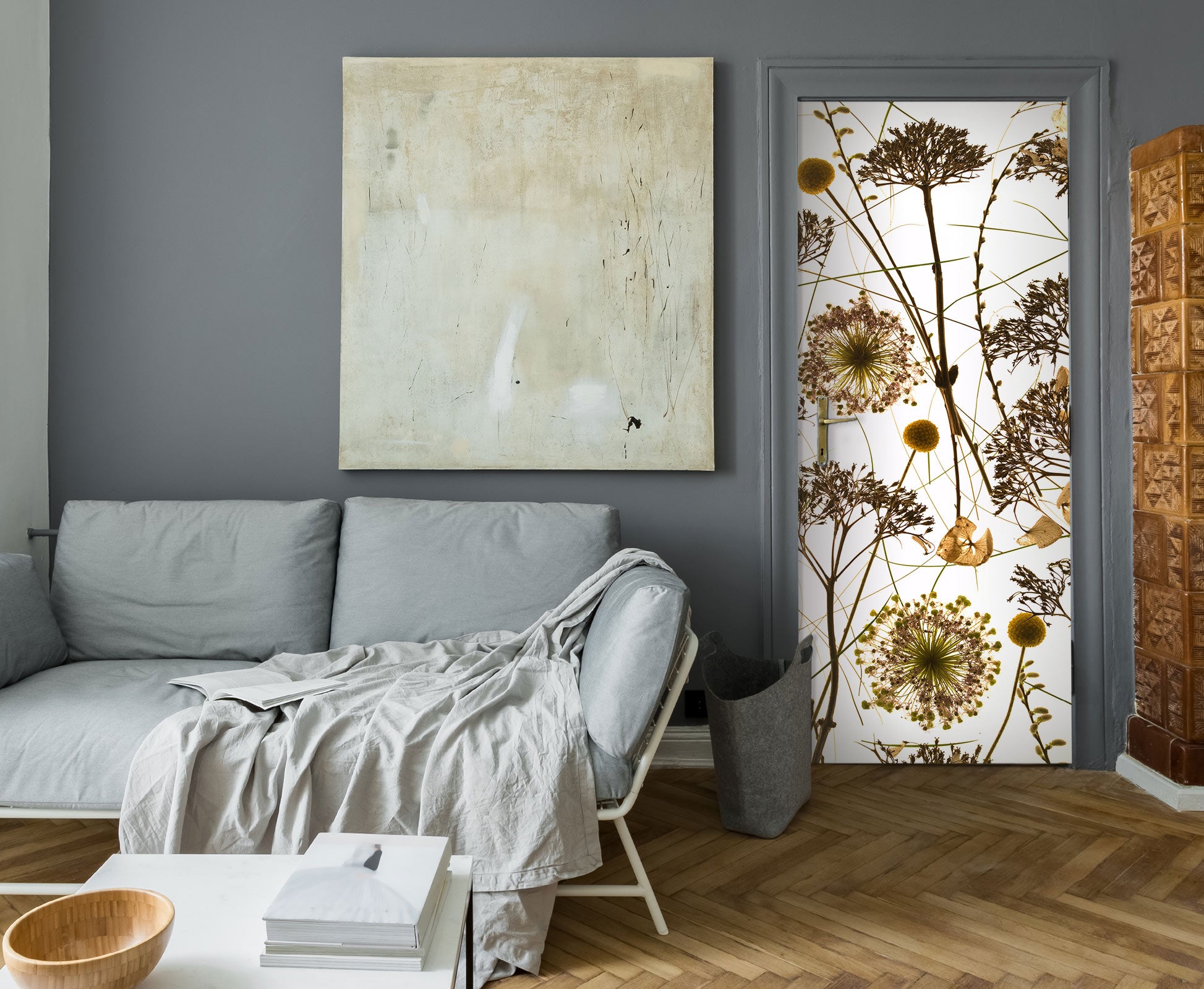 3D Brown Dried Flowers 106216 Assaf Frank Door Mural