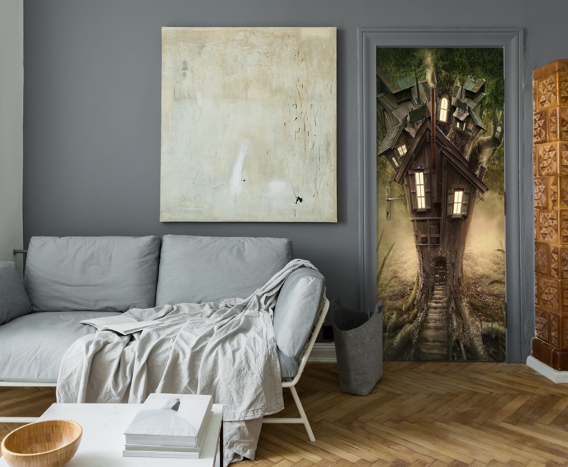 3D Tree House 025 Door Mural