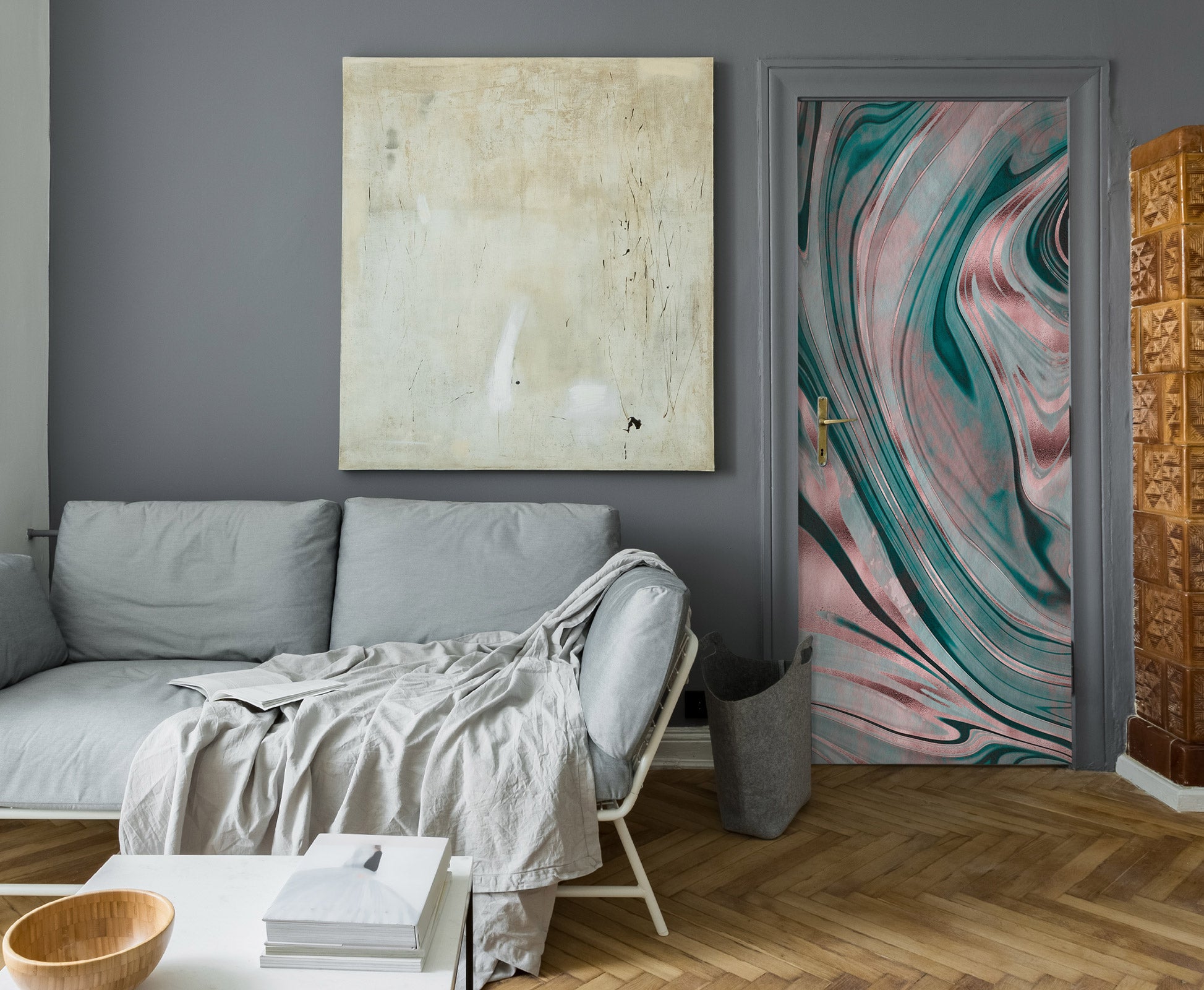3D Pink Green Striped Texture 10288 Andrea Haase Door Mural
