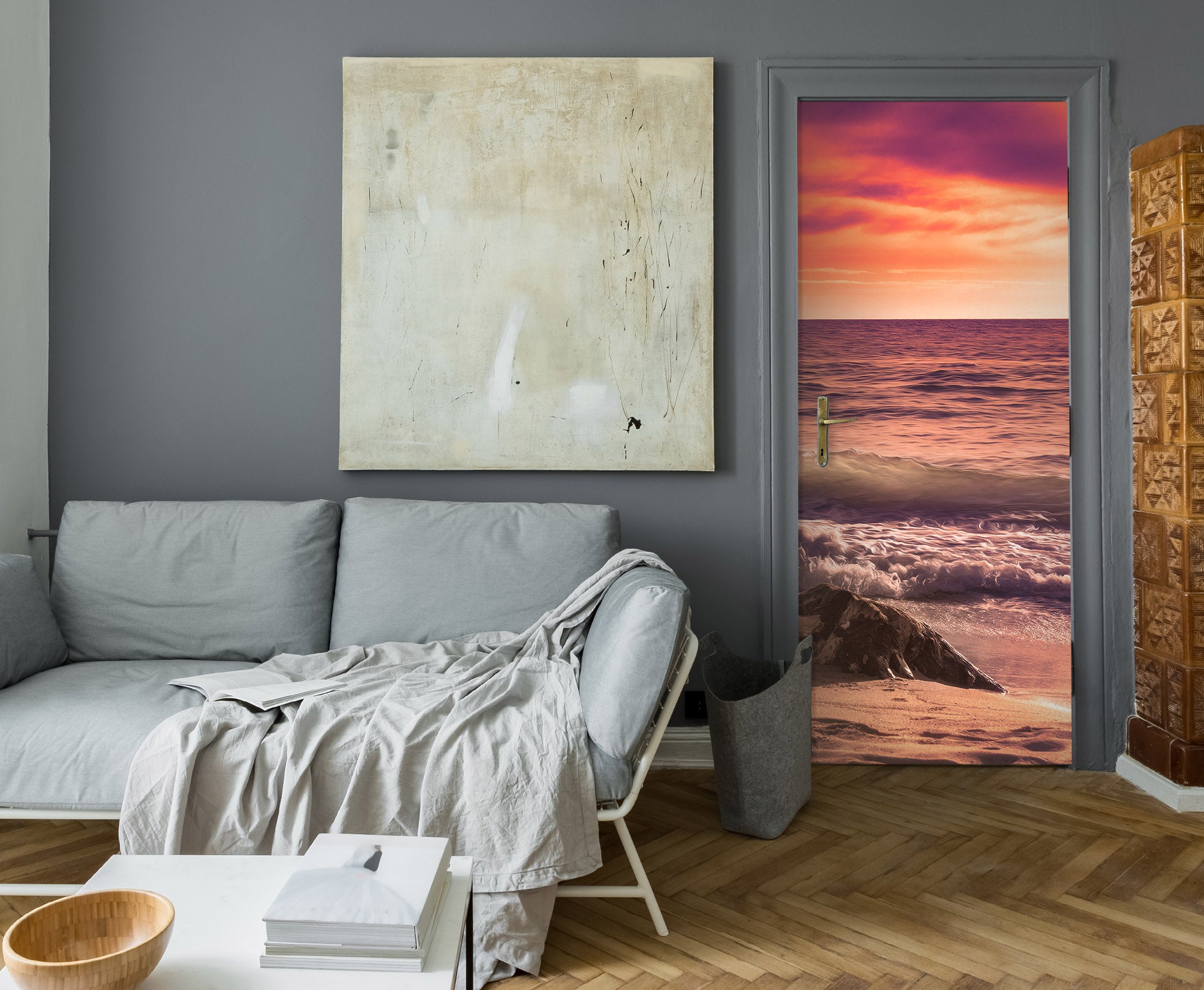 3D Waves Seaside Sunset 12287 Marco Carmassi Door Mural