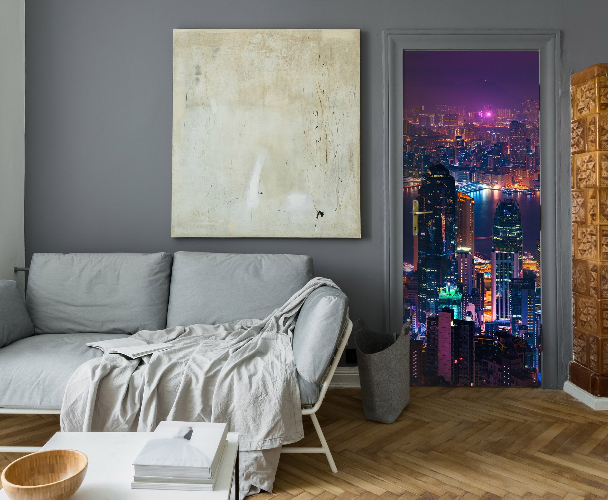 3D Building Colorful Lights Night 119111 Marco Carmassi Door Mural