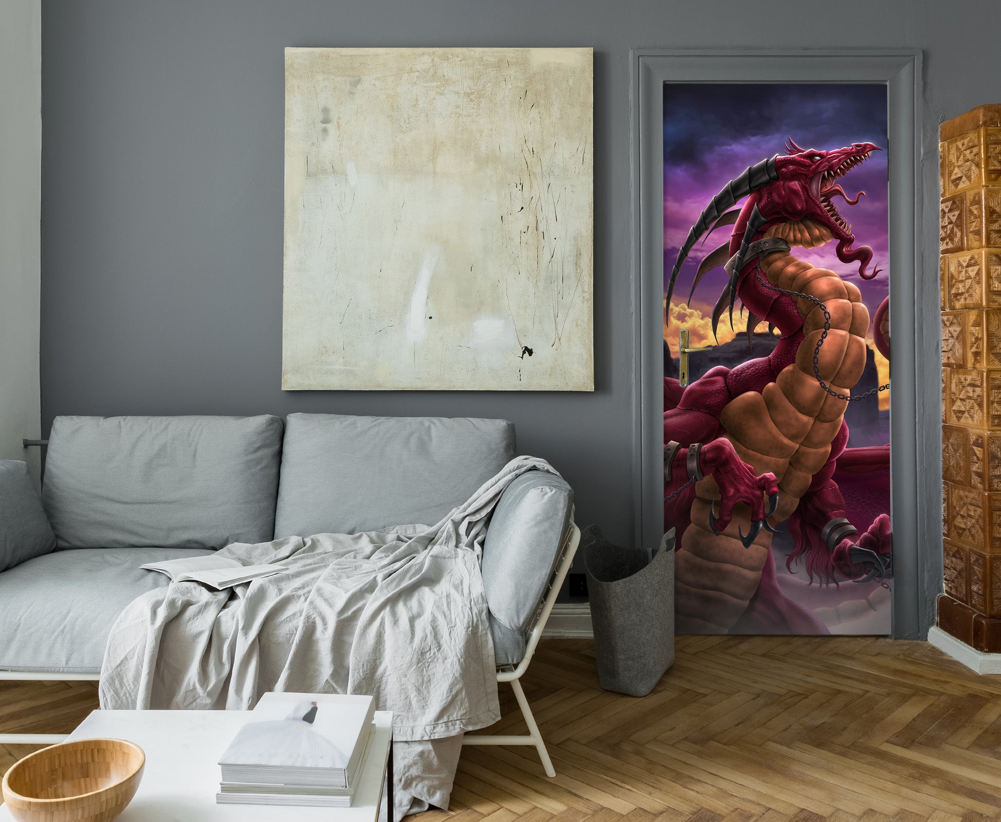 3D Red Dragon Wings 602 Tom Wood Door Mural