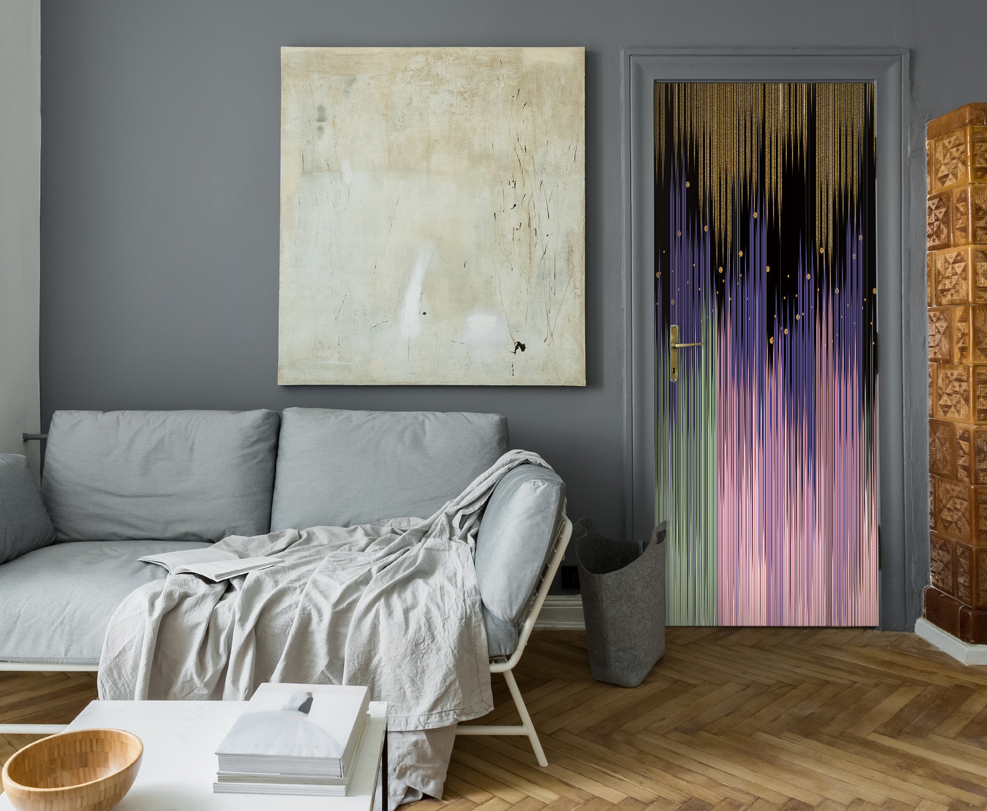 3D Colorful Strips 21207 Door Mural