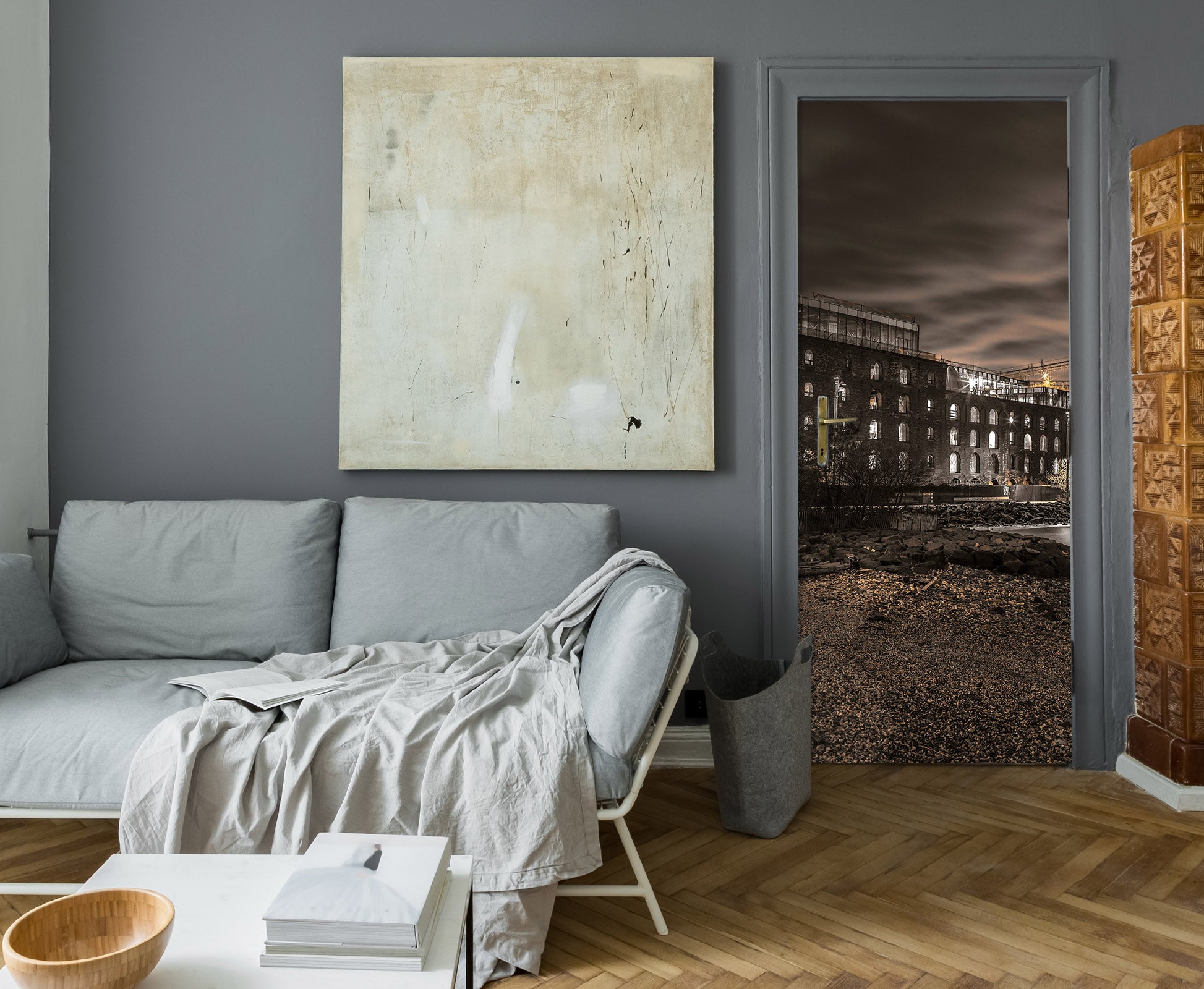 3D Night Building 106125 Assaf Frank Door Mural