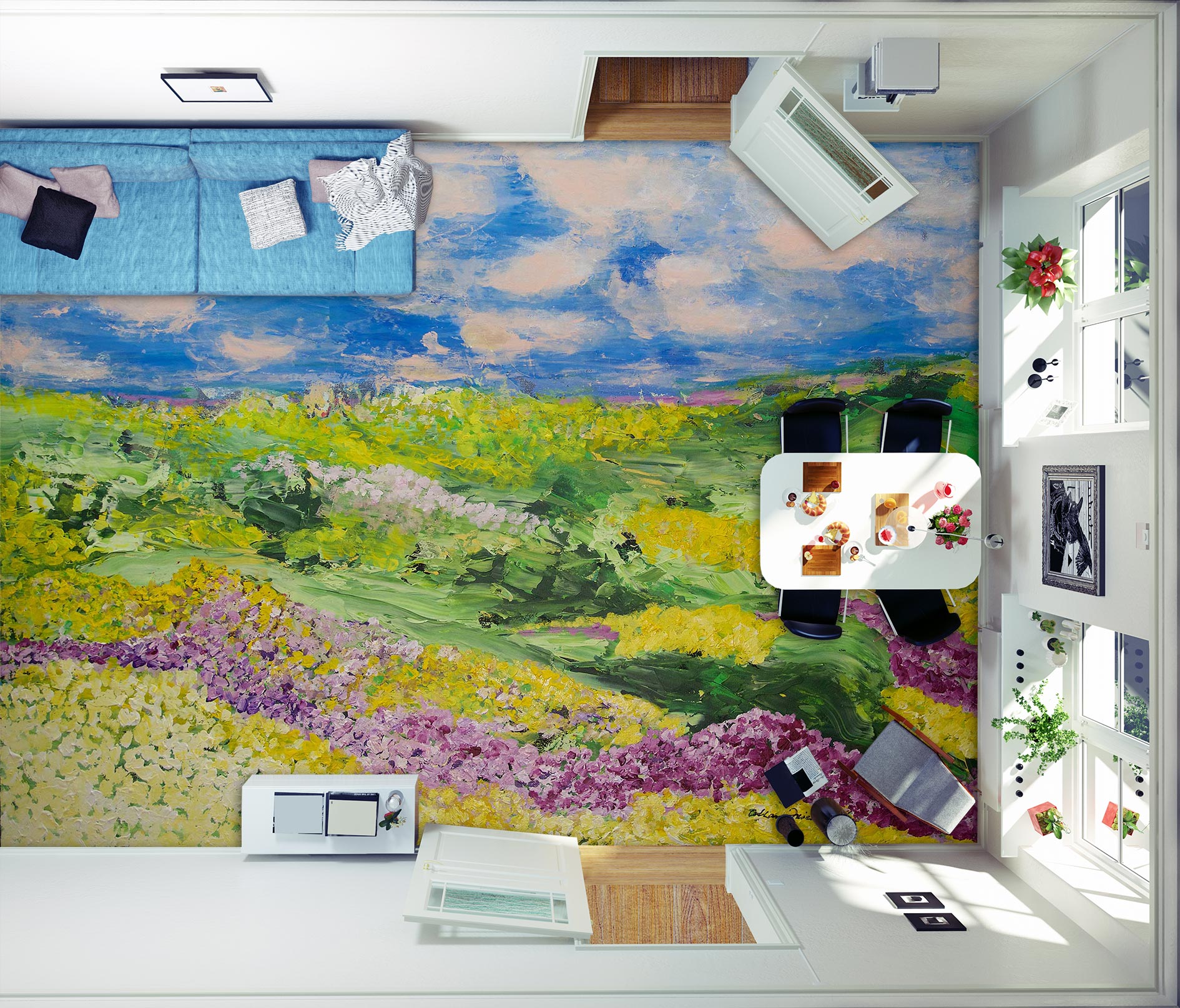 3D Sky Lawn Flowers 9671 Allan P. Friedlander Floor Mural