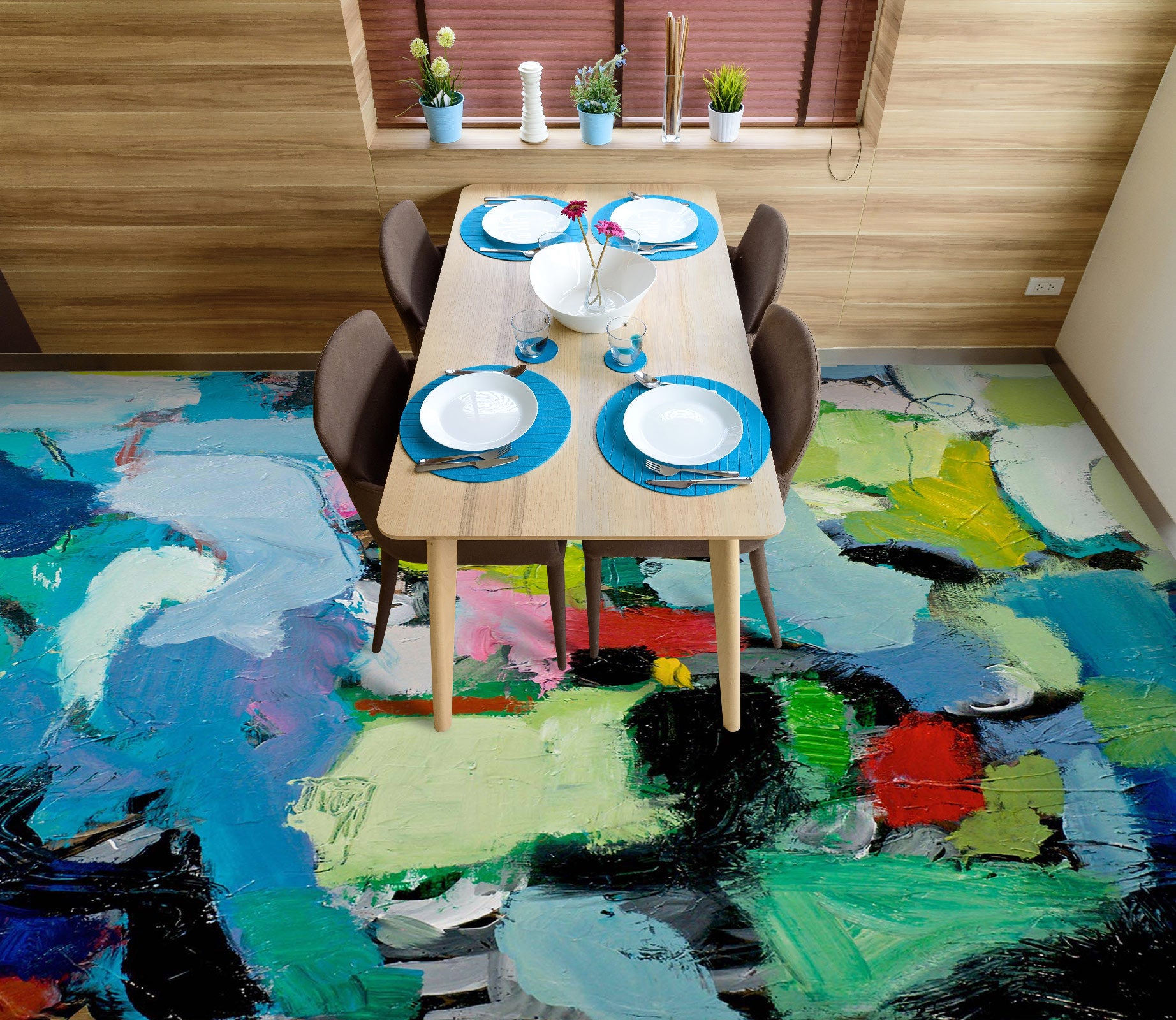 3D Blue Color Paint Pattern 9609 Allan P. Friedlander Floor Mural