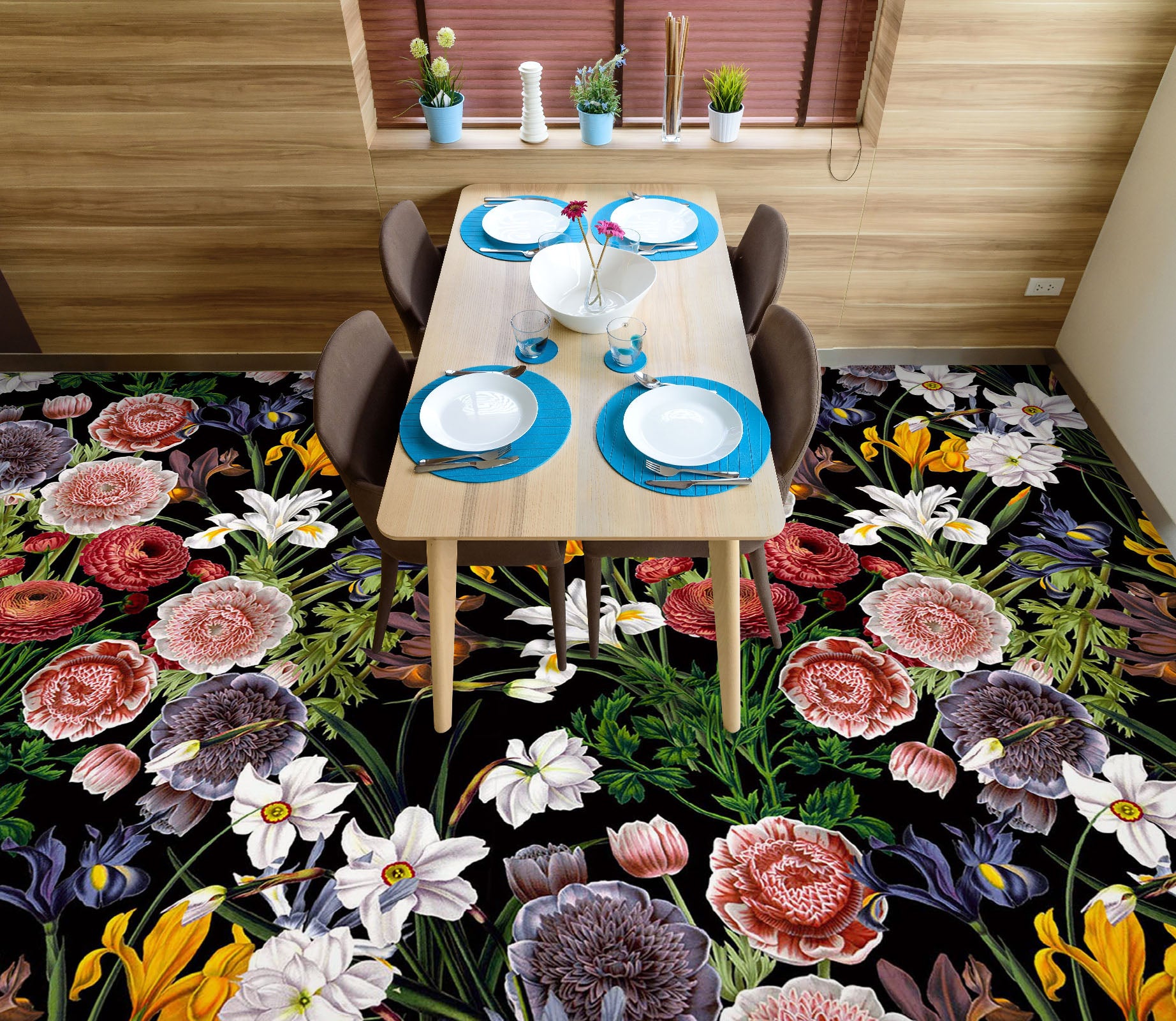 3D Color Brown Flower Bird 99191 Uta Naumann Floor Mural