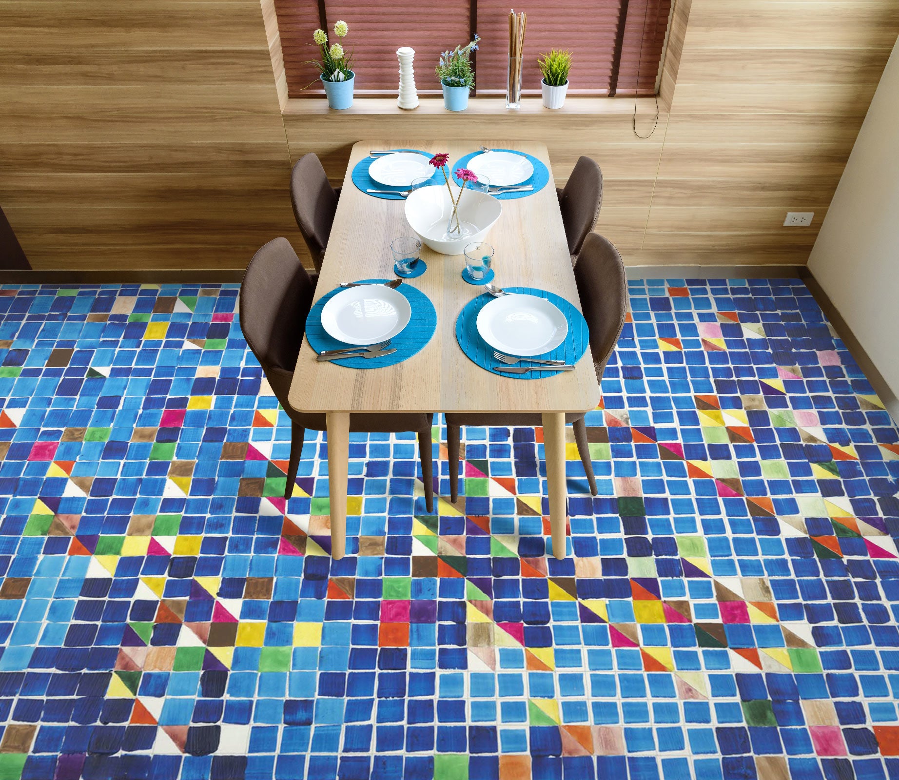 3D Blue Colored Mosaic Tiles 9687 Allan P. Friedlander Floor Mural