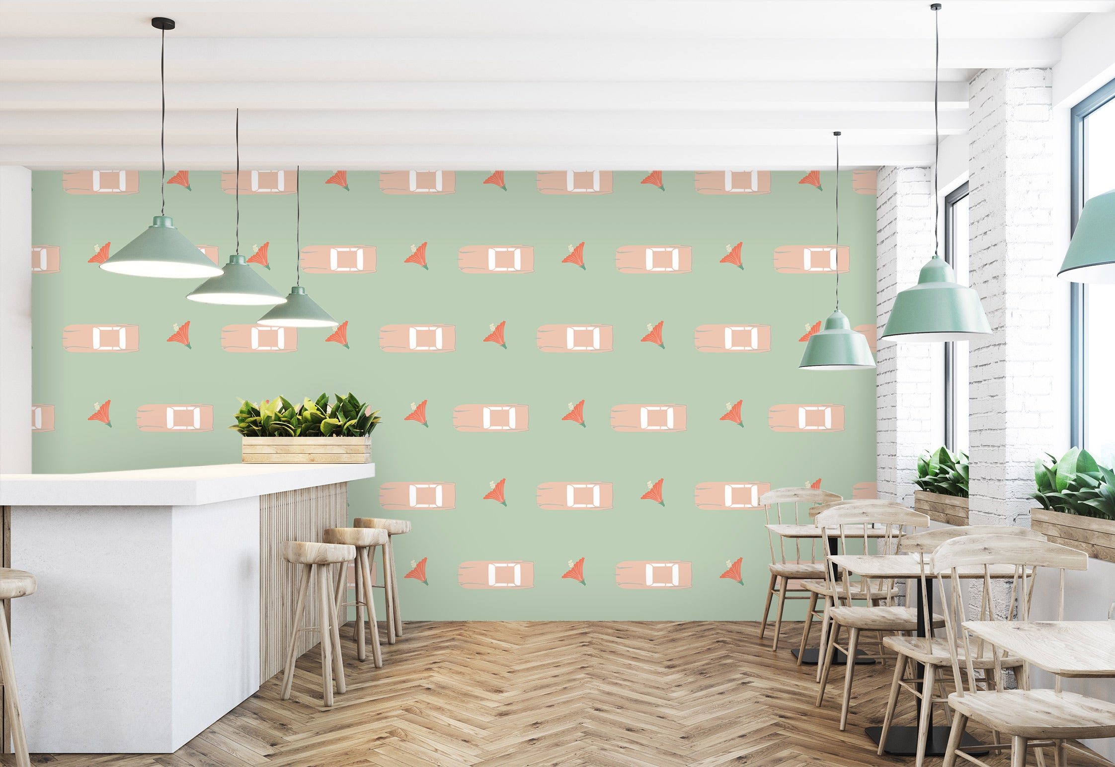 3D Car Flower Pattern 98130 Kasumi Loffler Wall Mural Wall Murals