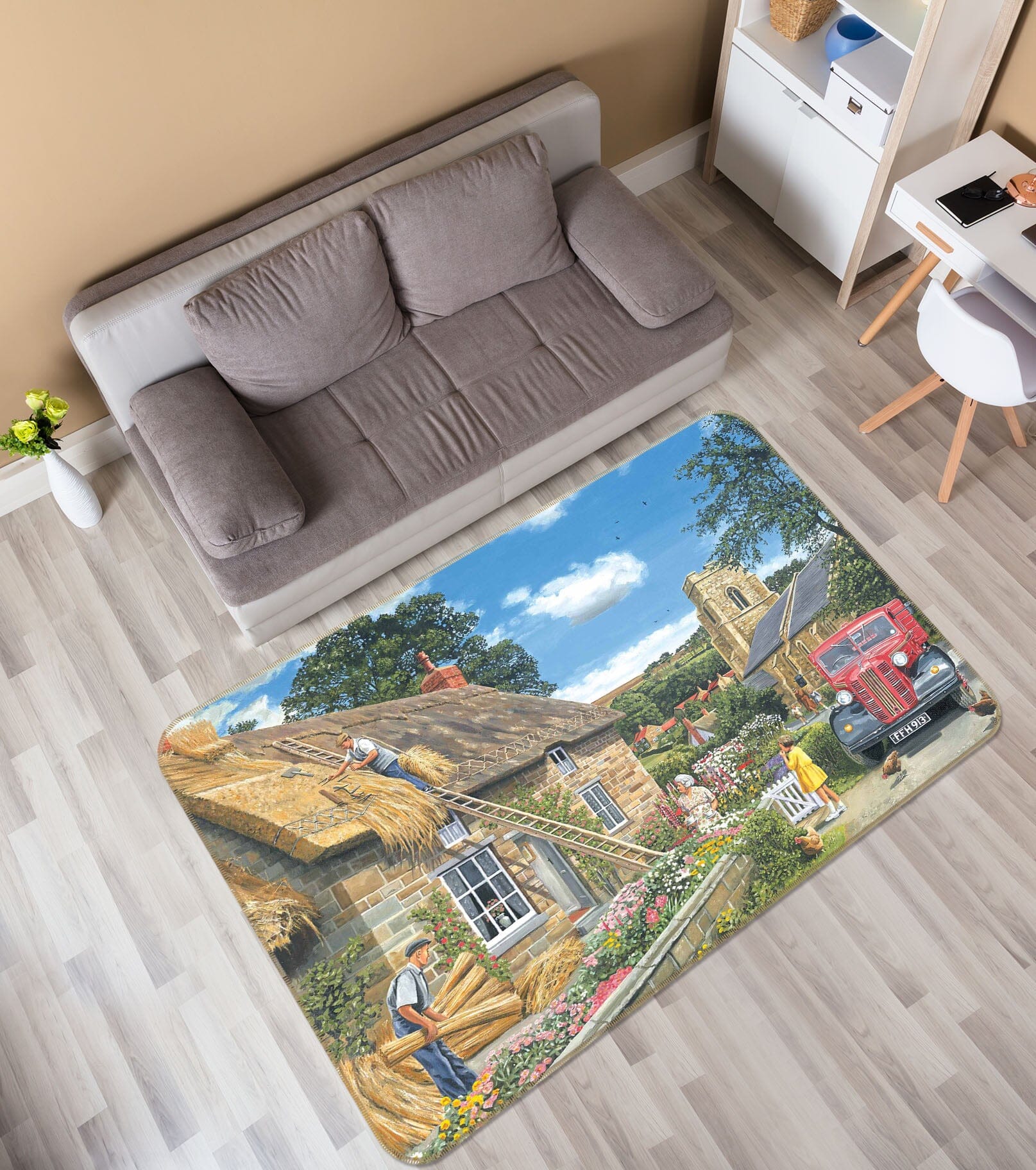 3D Cottages 1051 Trevor Mitchell Rug Non Slip Rug Mat Mat AJ Creativity Home 