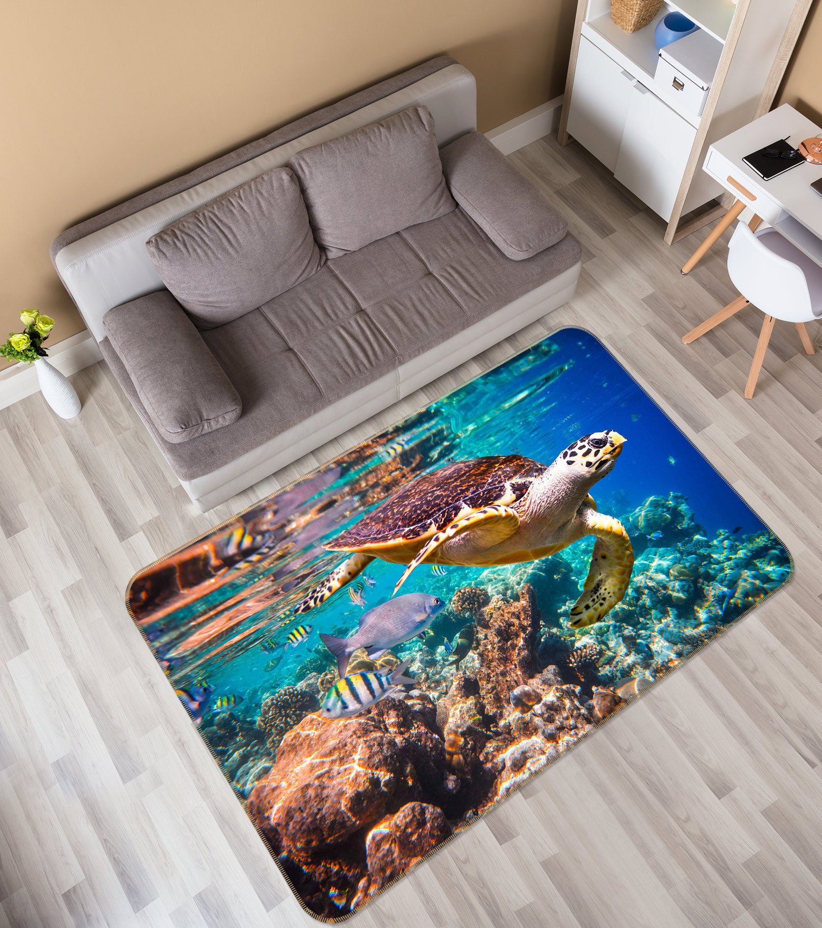 3D Seabed Sea Turtle 77106 Non Slip Rug Mat